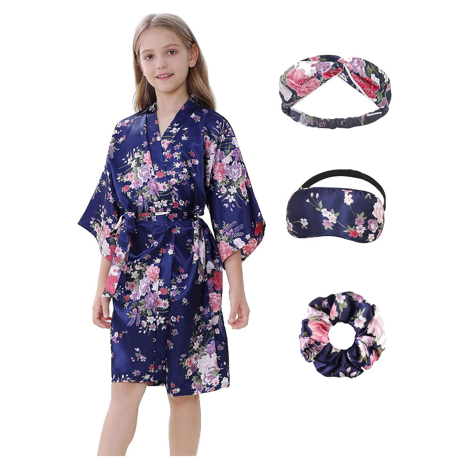 Bata de Kimono para Niña Floral de Satén 100% Poliéster