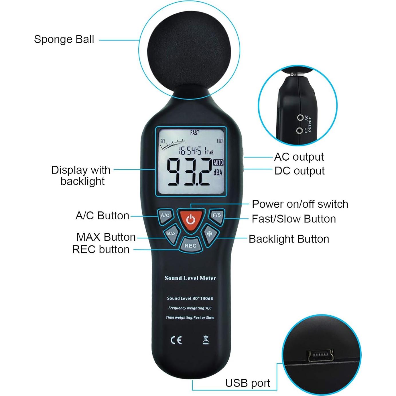Medidor de Decibelios TekcoPlus SLM25TK con Pantalla LCD