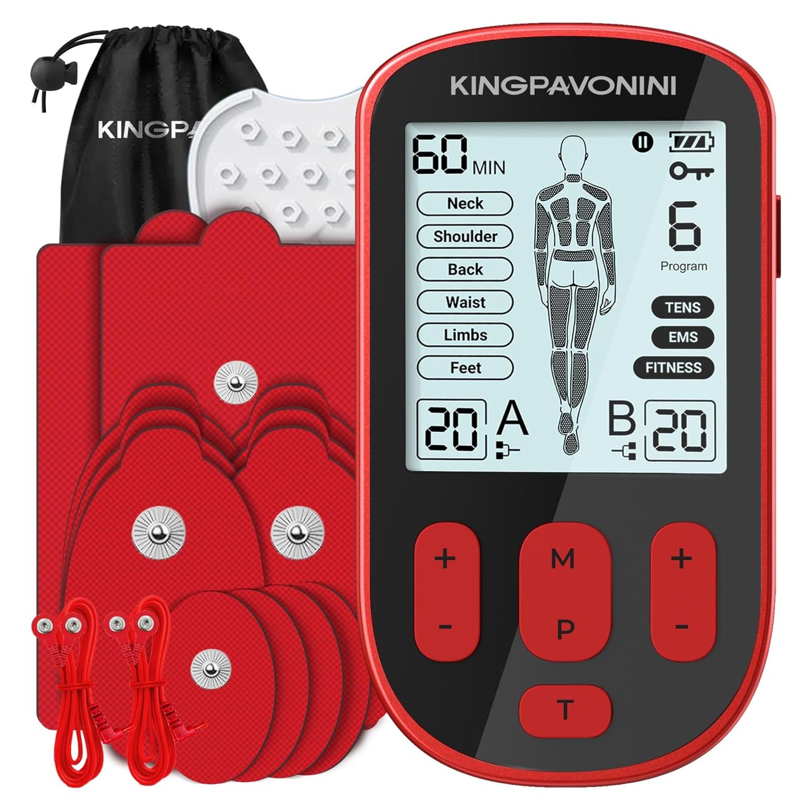 Estimulador Muscular TENS 3-en-1 KingPavonini Rojo 36 Modos