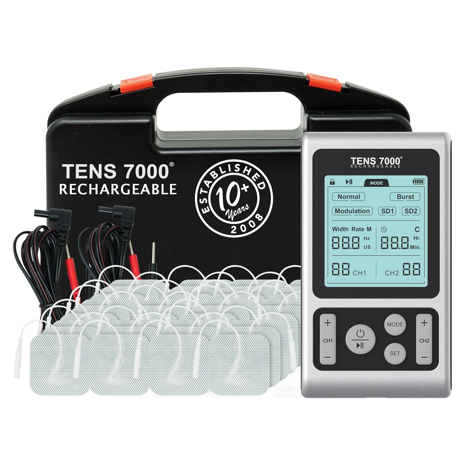 TENS 7000 Estimulador Muscular Recargable con 48 Almohadillas