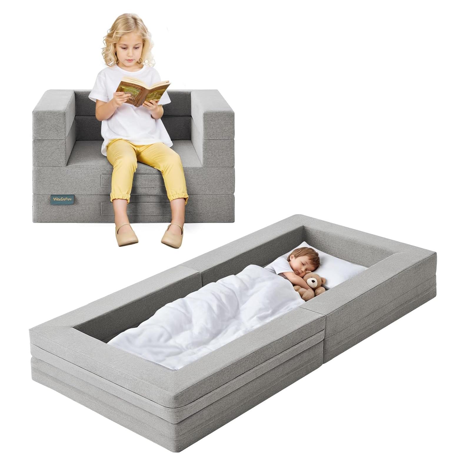 Cama de viaje para niños WeeGuruu 3 en 1, ceniza, 152x71 cm