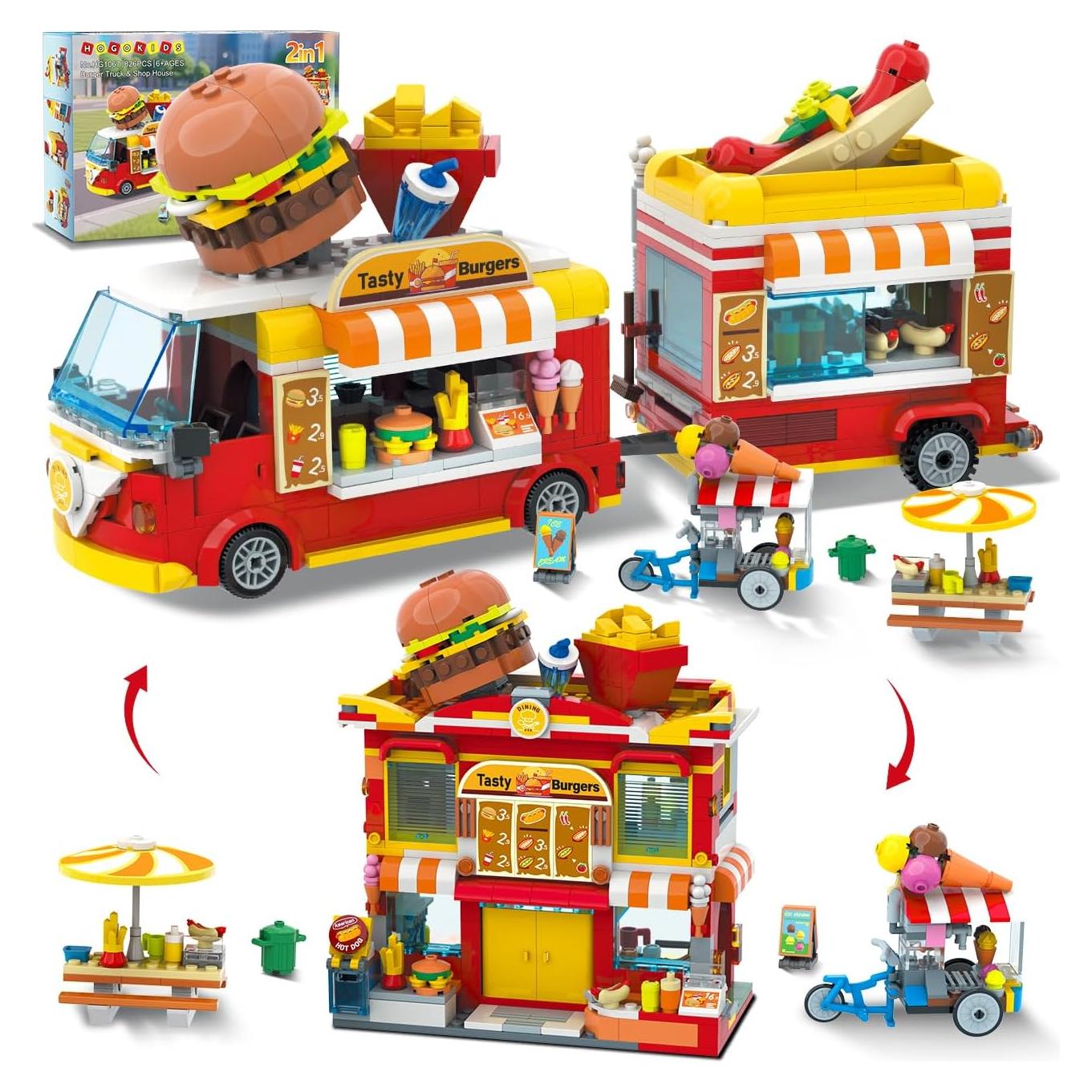 HOGOKIDS Camión de Hamburguesas 2 en 1 con Set de Bloques 826PCS