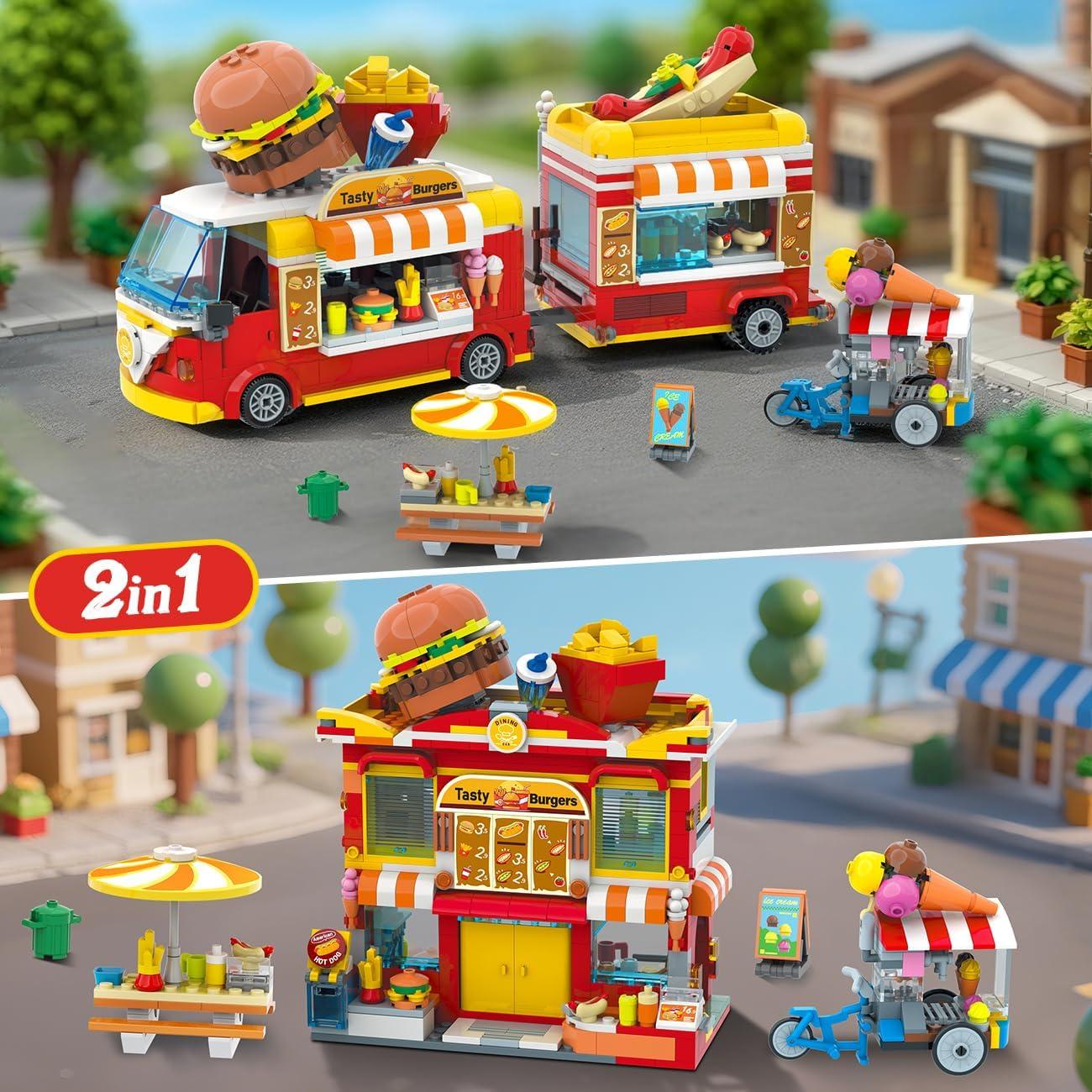 HOGOKIDS Camión de Hamburguesas 2 en 1 con Set de Bloques 826PCS