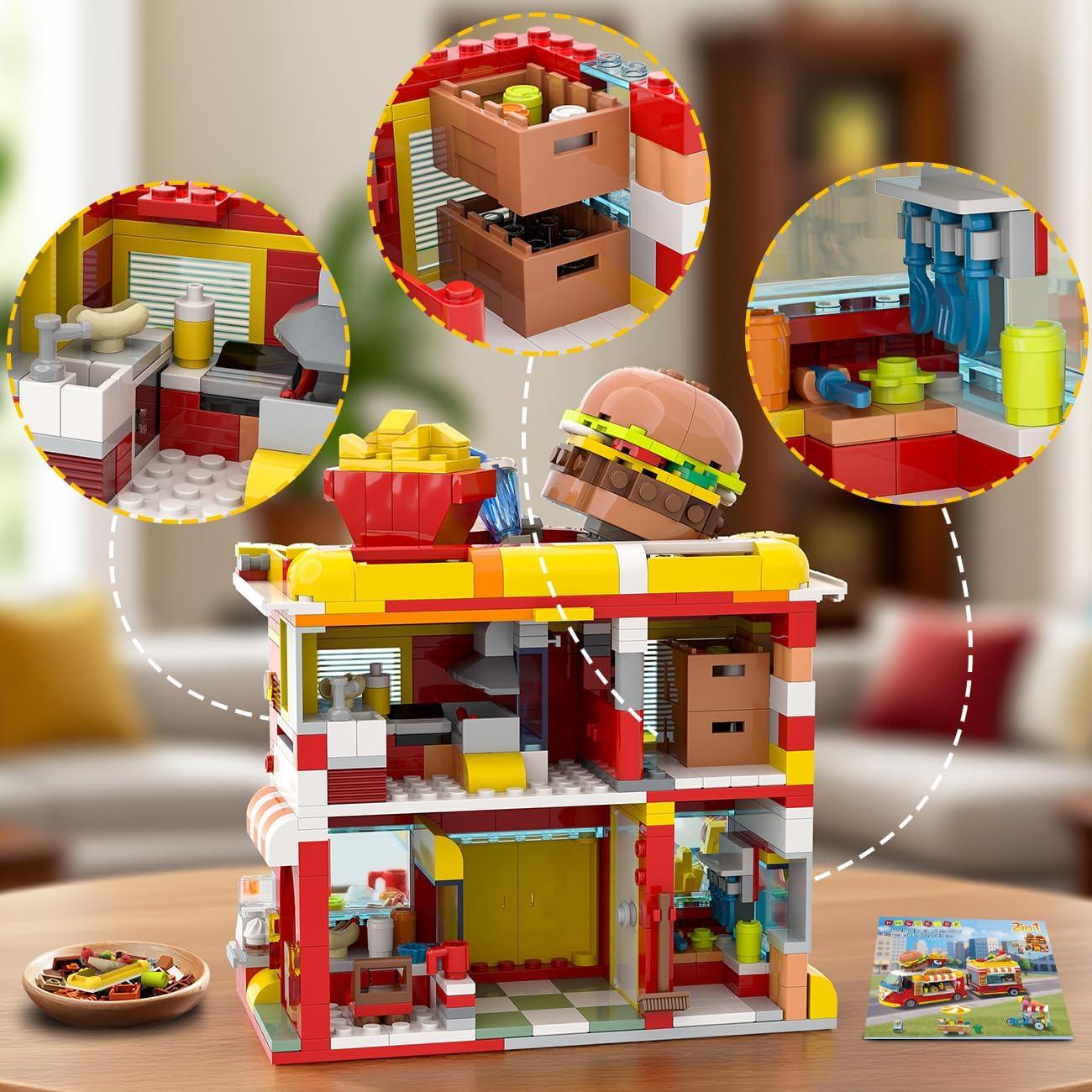 HOGOKIDS Camión de Hamburguesas 2 en 1 con Set de Bloques 826PCS