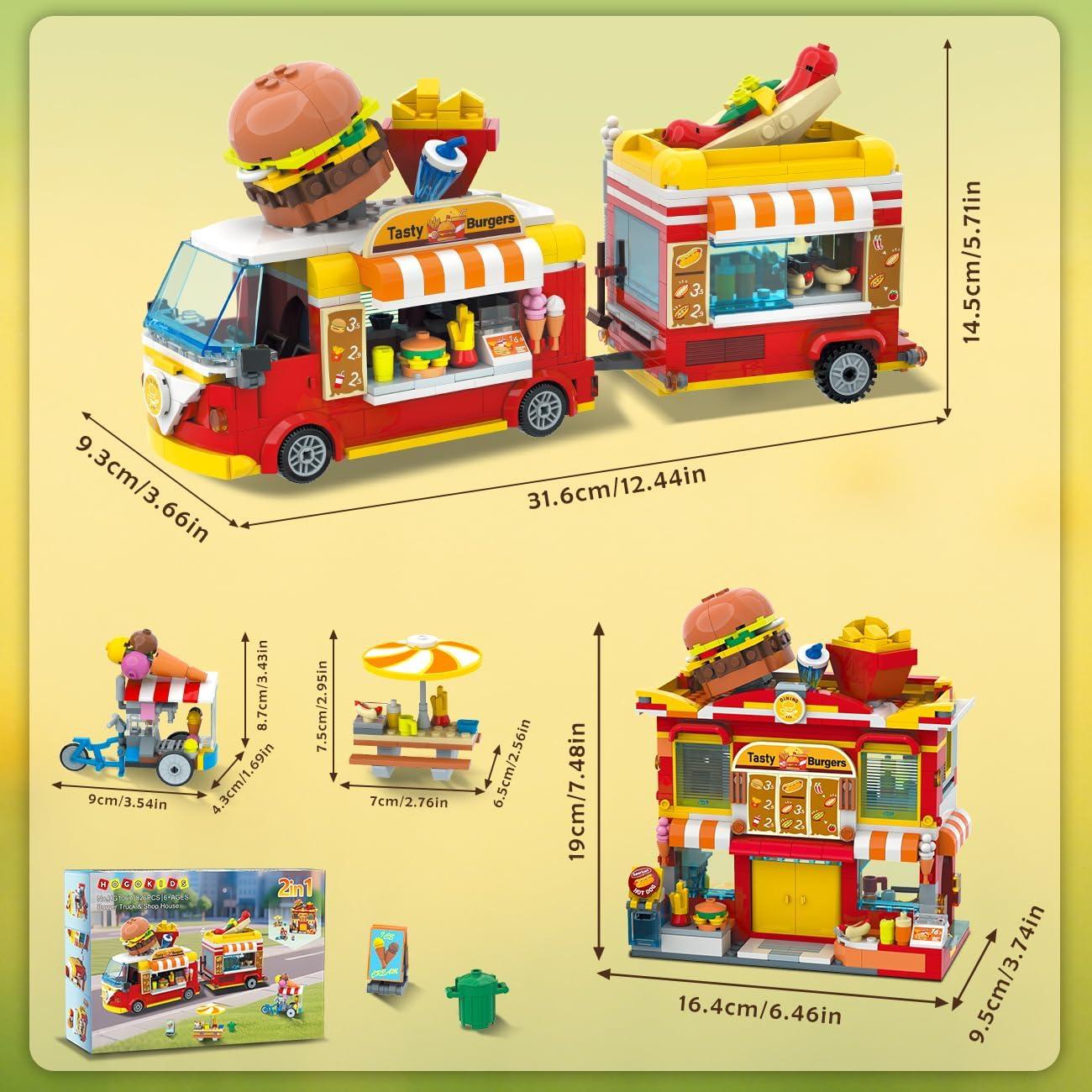 HOGOKIDS Camión de Hamburguesas 2 en 1 con Set de Bloques 826PCS