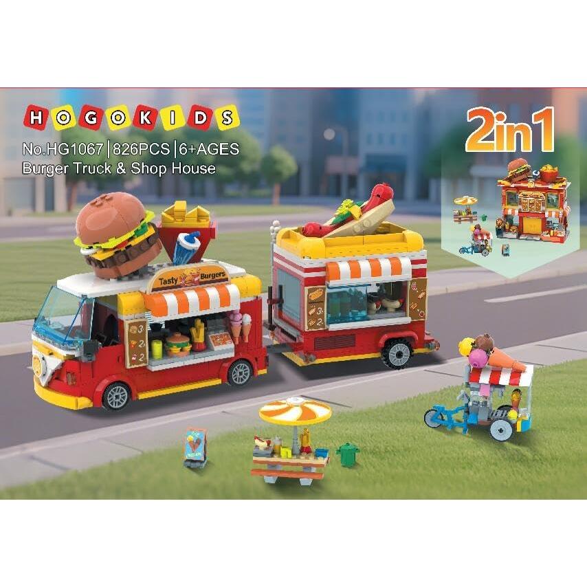 HOGOKIDS Camión de Hamburguesas 2 en 1 con Set de Bloques 826PCS