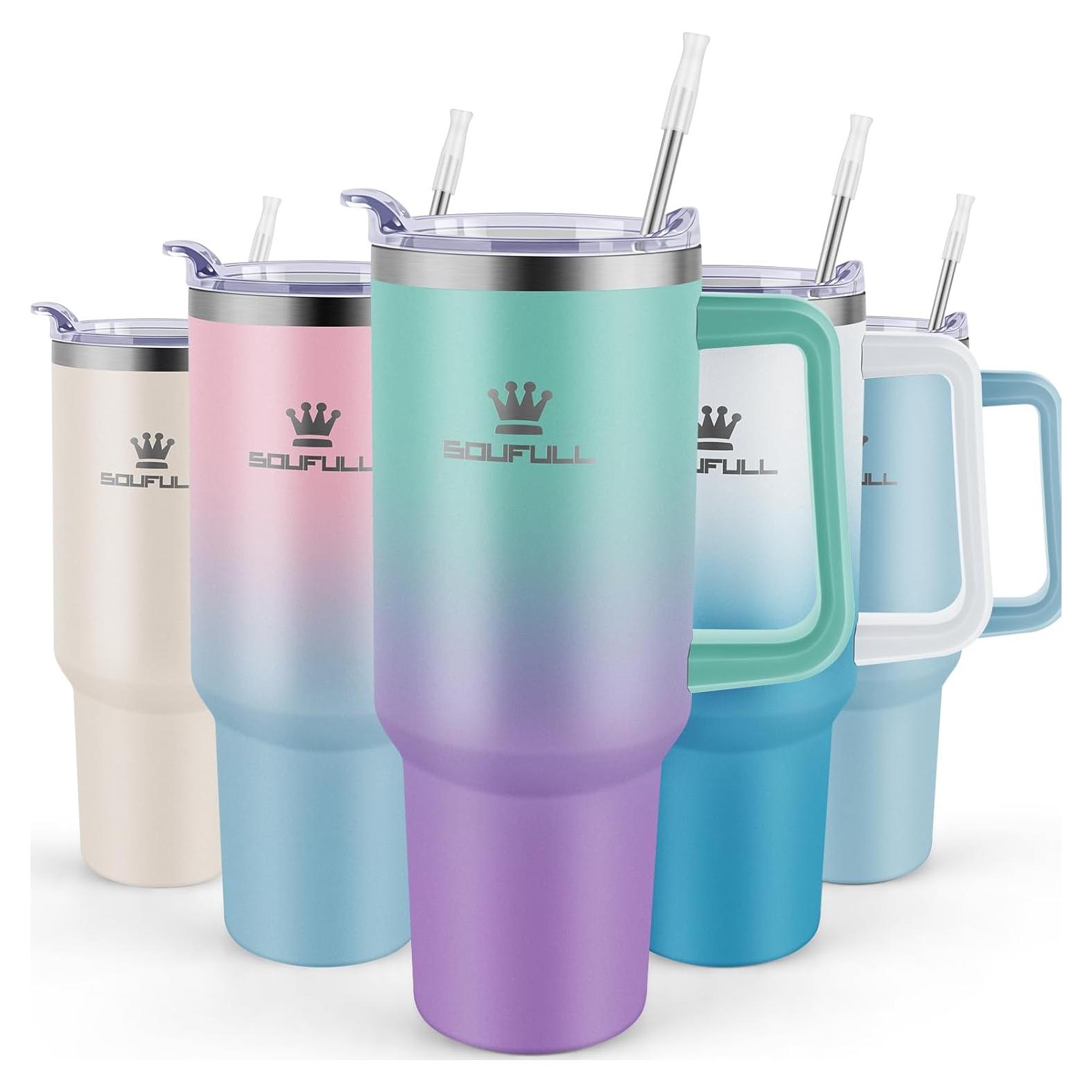 Taza de 40 oz Soufull VerdePúrpura Aislada a Prueba de Fugas