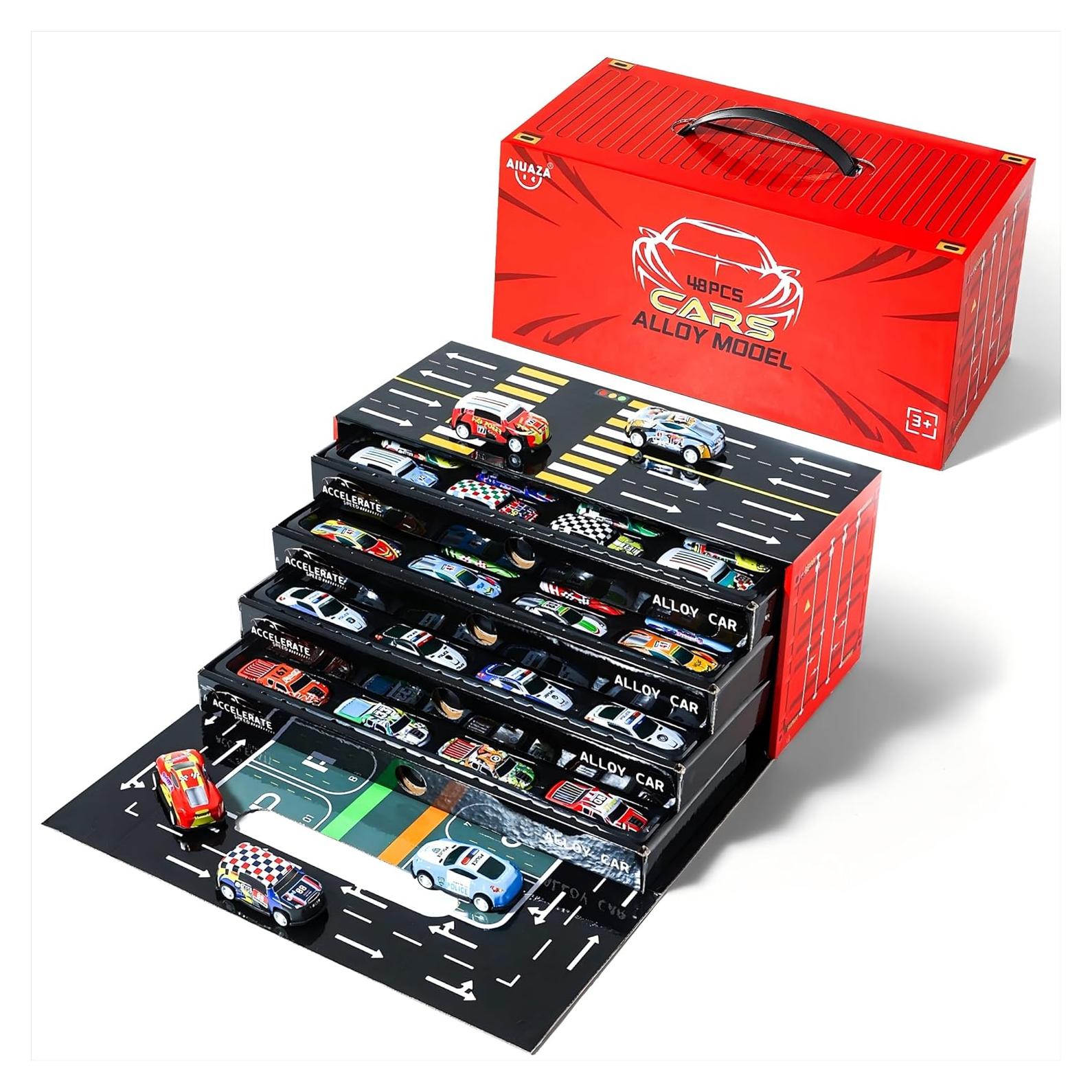 Juego de Coches Mini de Aleación CA8858 con Pista y Garaje 48 Piezas