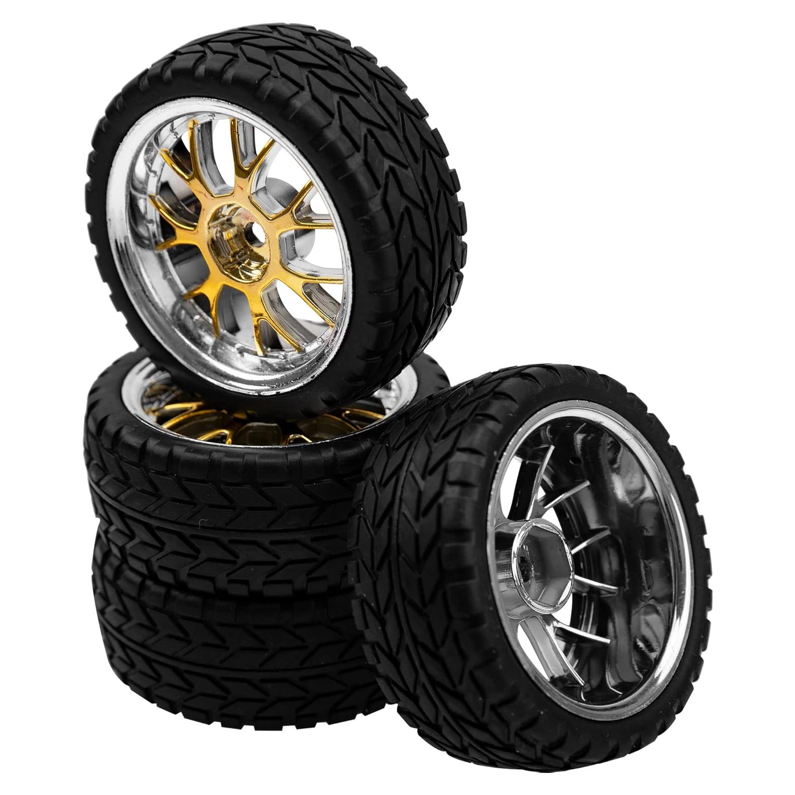 Juego de 4 Ruedas RC HIRCQOO 12mm 66mm Amarillo y Plata