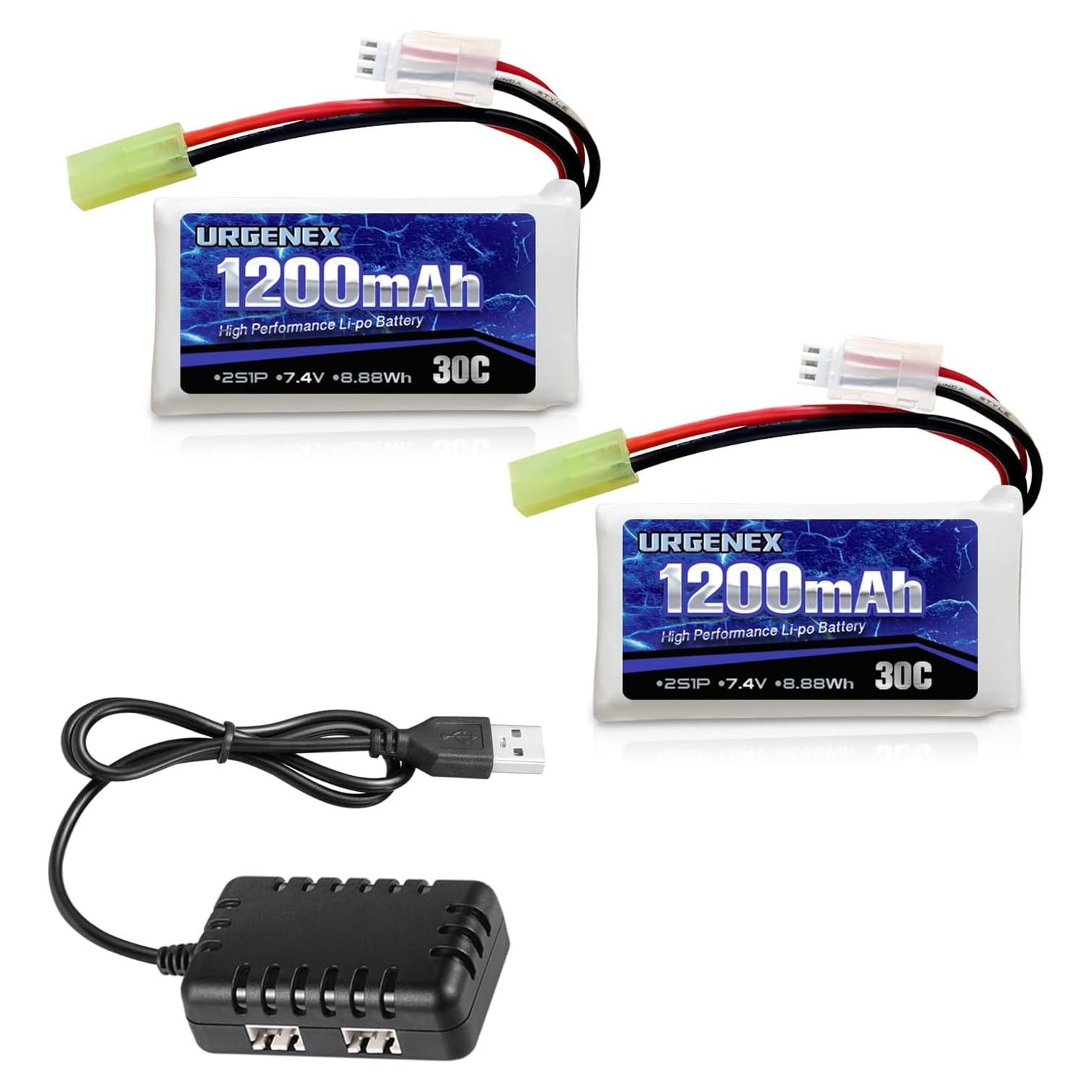 Batería Lipo URGENEX 2S 7.4V 1200mAh 30C Mini Tamiya RC