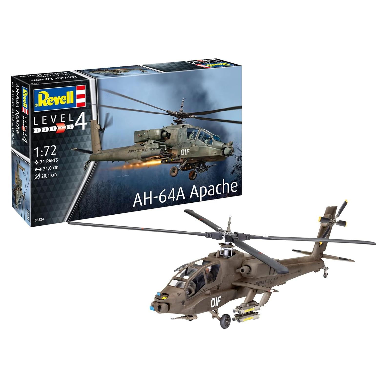 Revell Kit de Modelo AH-64A Apache 1:72 Plástico Sin Pintar