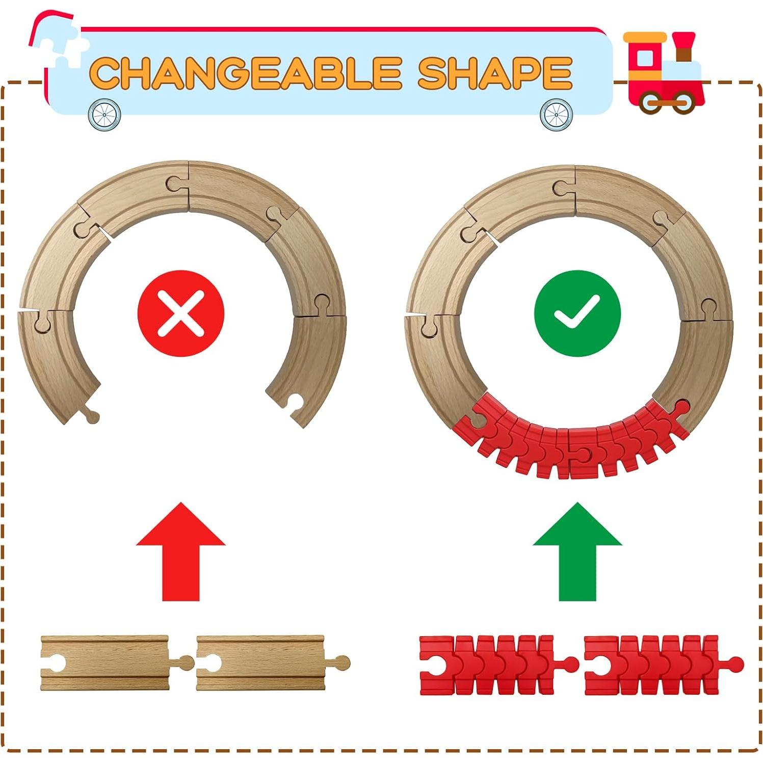 Accesorios de Pista de Tren de Madera Bunu1492 - 8 Piezas Flexibles