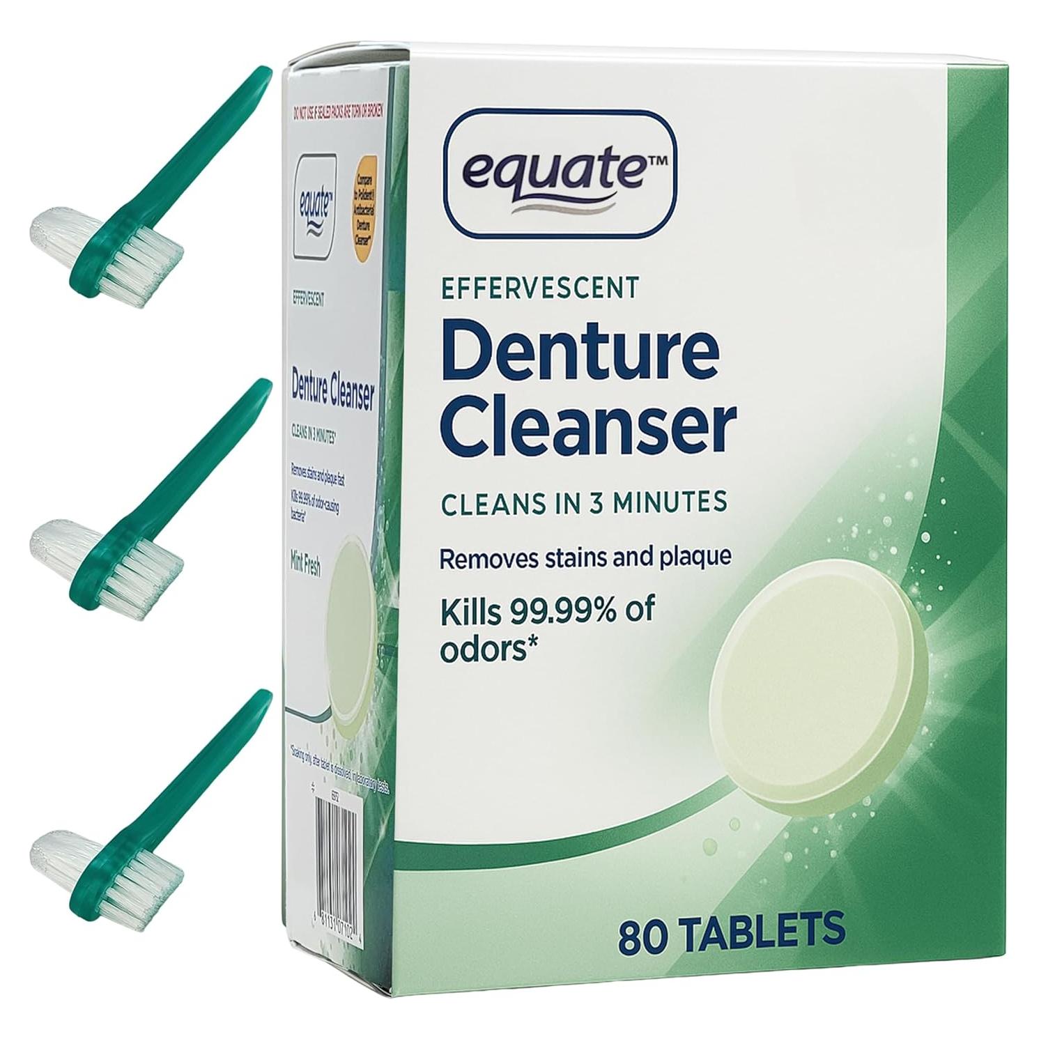 Limpiador de Dentaduras Equate + 3 Cepillos Individuales