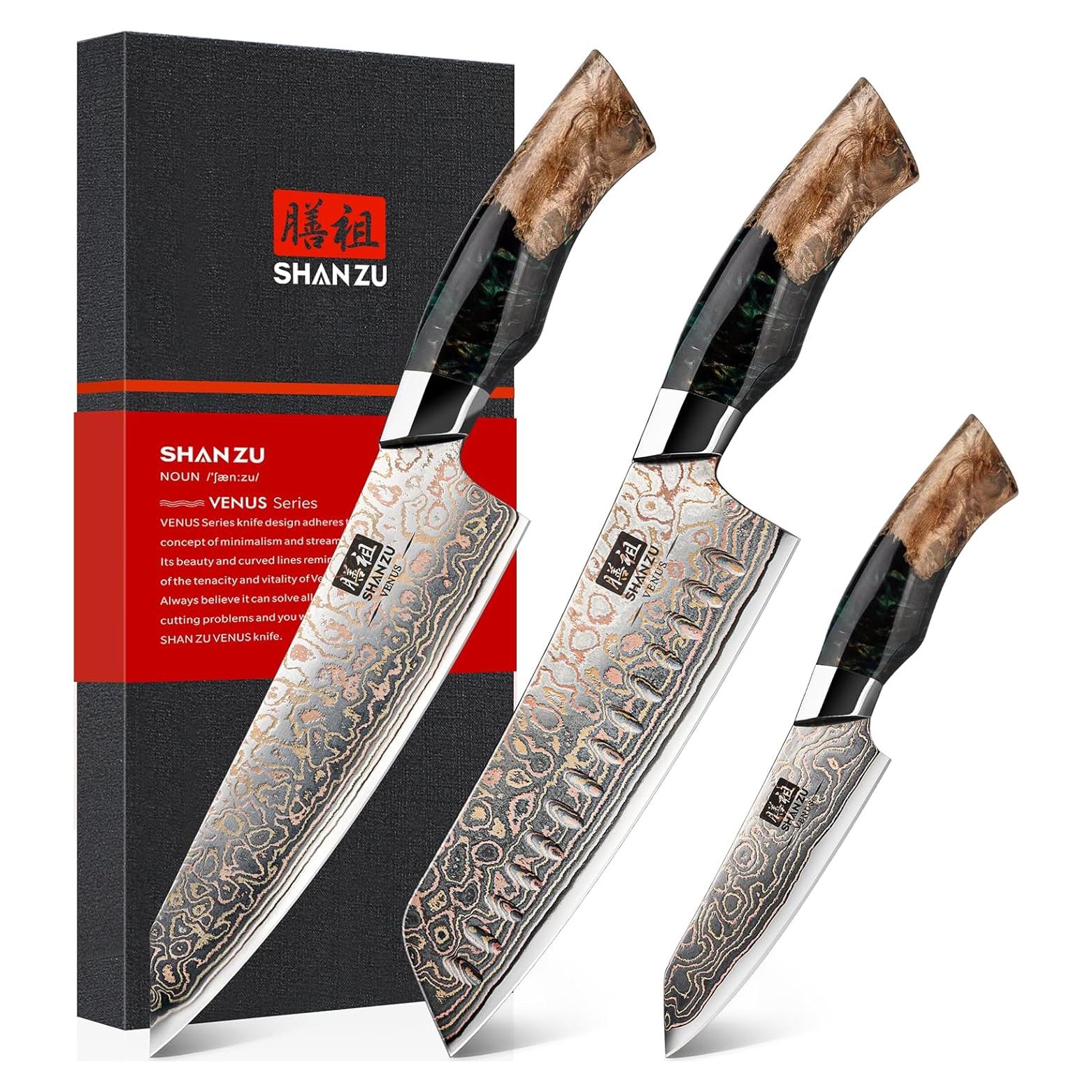 Juego de cuchillos SHAN ZU Damasco 3 piezas acero forjado