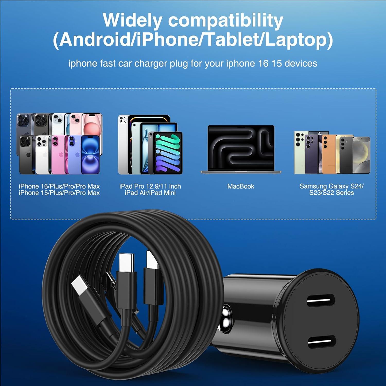 Cargador de Coche USB C Rápido Shenzhen ZYH-C26 con Cable 3 pies