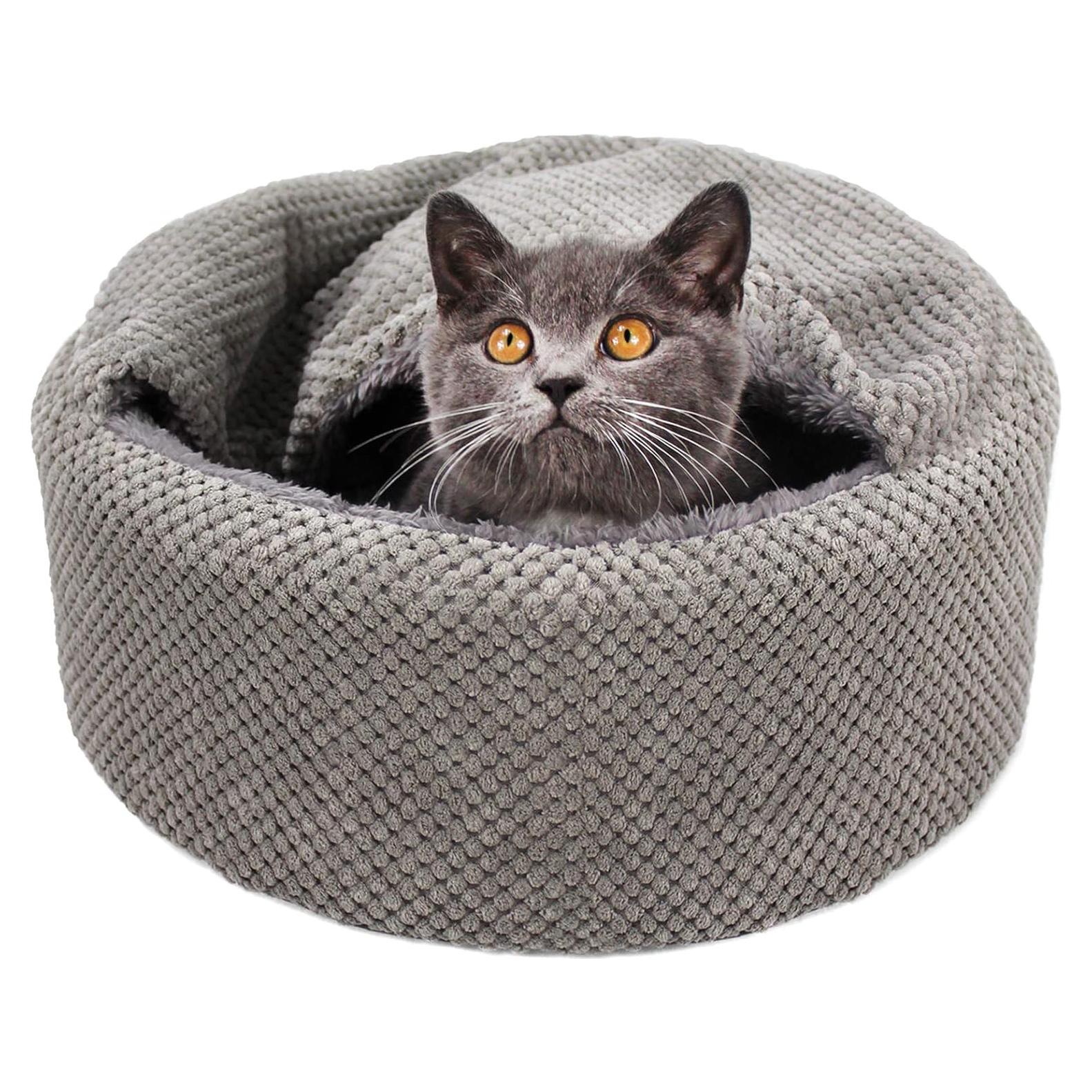 Cama para Gatos Winsterch - Redonda Suave Gris 32x32 cm