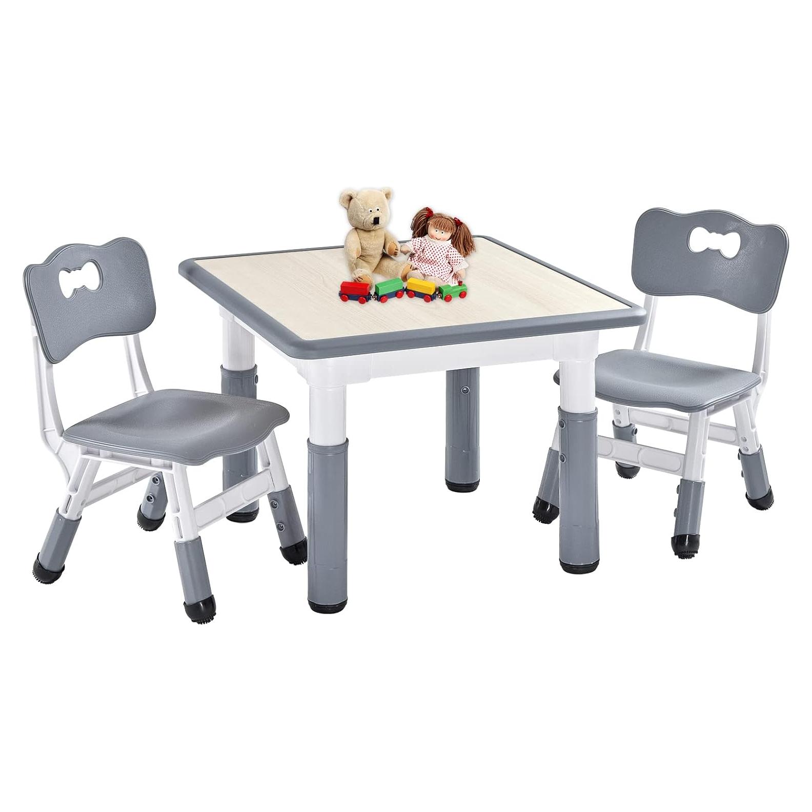 Conjunto de Mesa y 2 Sillas FUNLIO Ajustable para Niños - Gris
