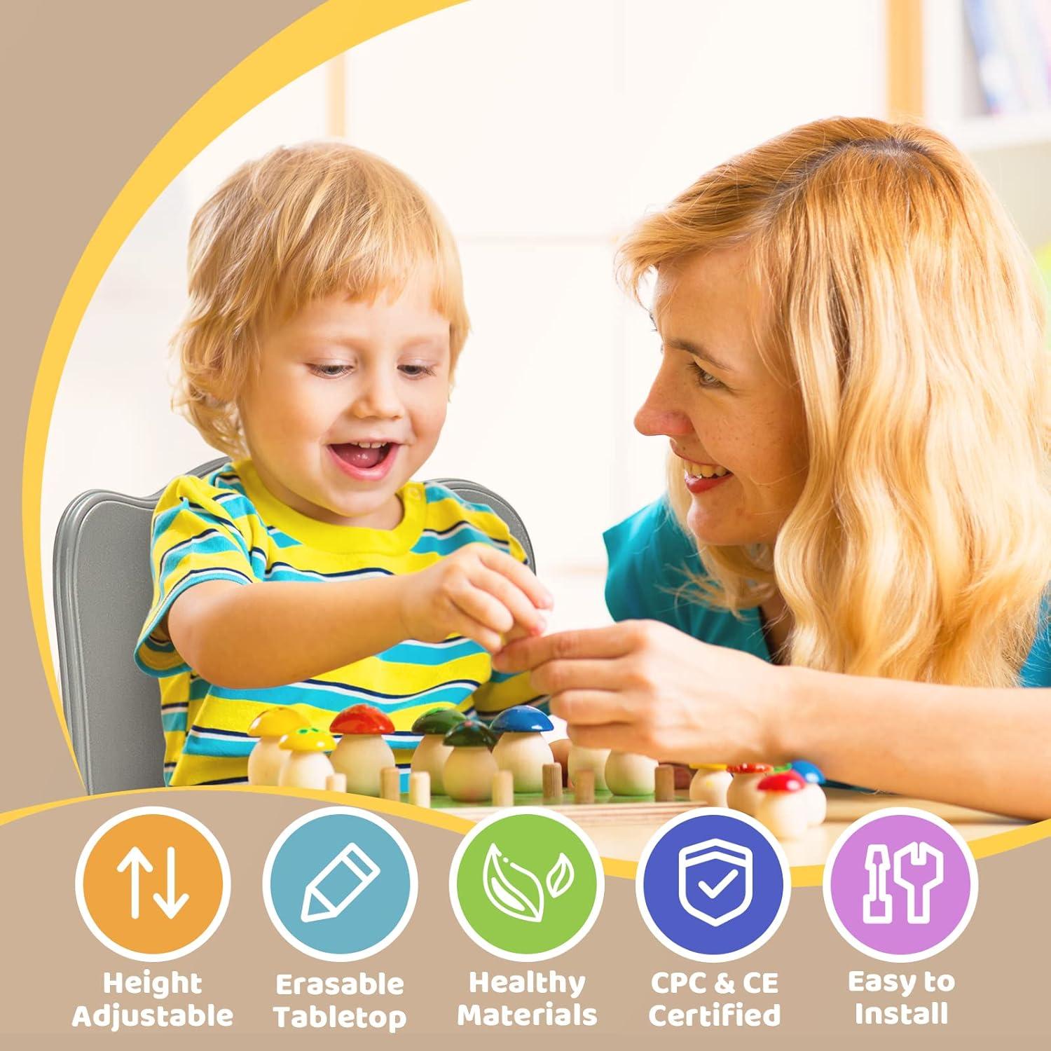 Conjunto de Mesa y 2 Sillas FUNLIO Ajustable para Niños - Gris