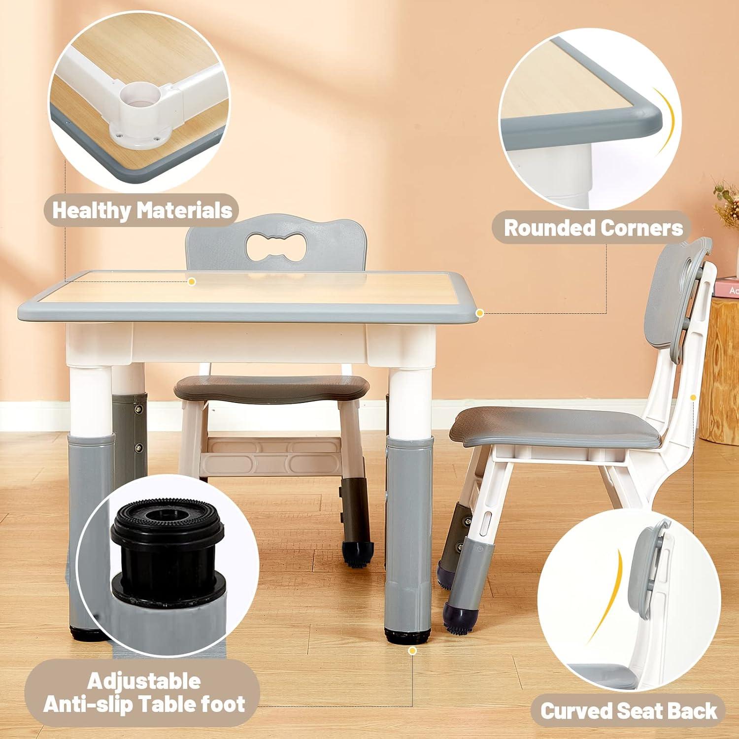 Conjunto de Mesa y 2 Sillas FUNLIO Ajustable para Niños - Gris