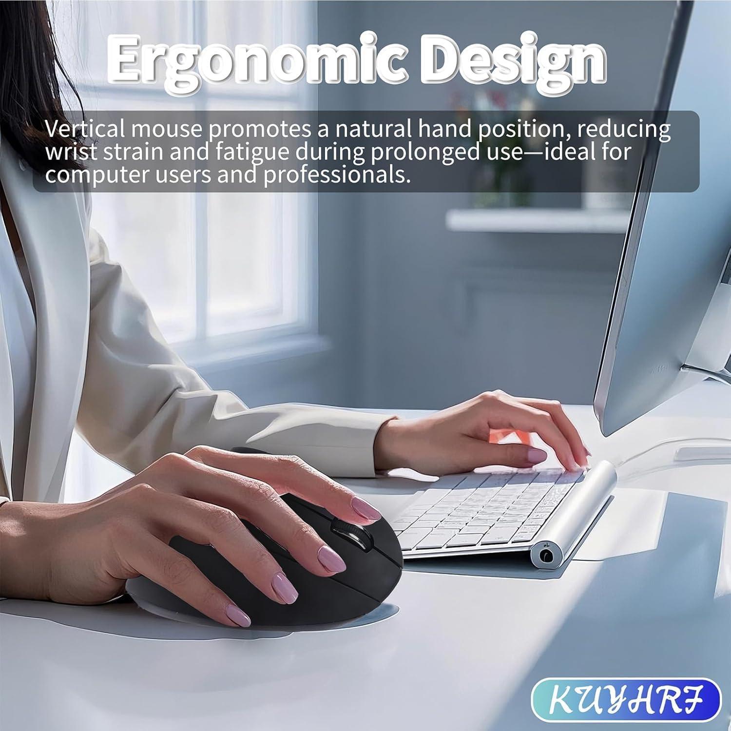 Ratón Inalámbrico Vertical Ergonómico KUYHRF USB C Negro
