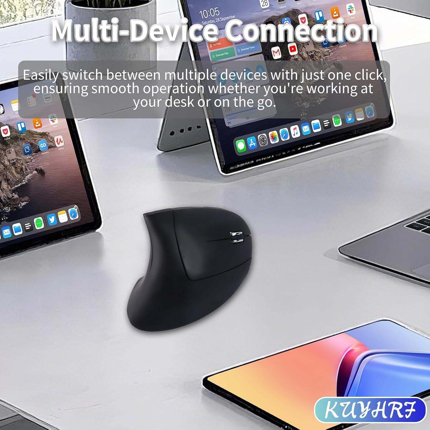 Ratón Inalámbrico Vertical Ergonómico KUYHRF USB C Negro