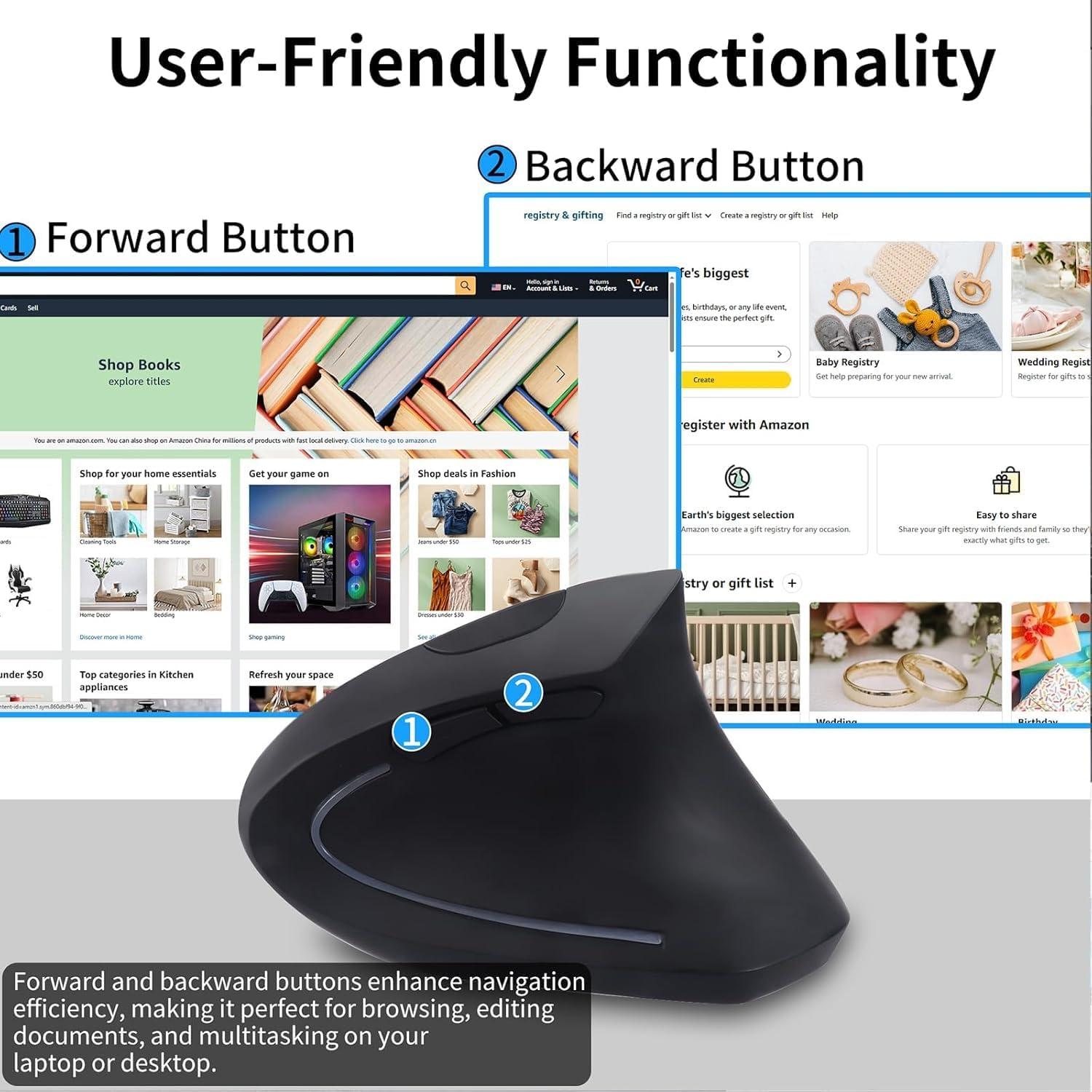 Ratón Inalámbrico Vertical Ergonómico KUYHRF USB C Negro