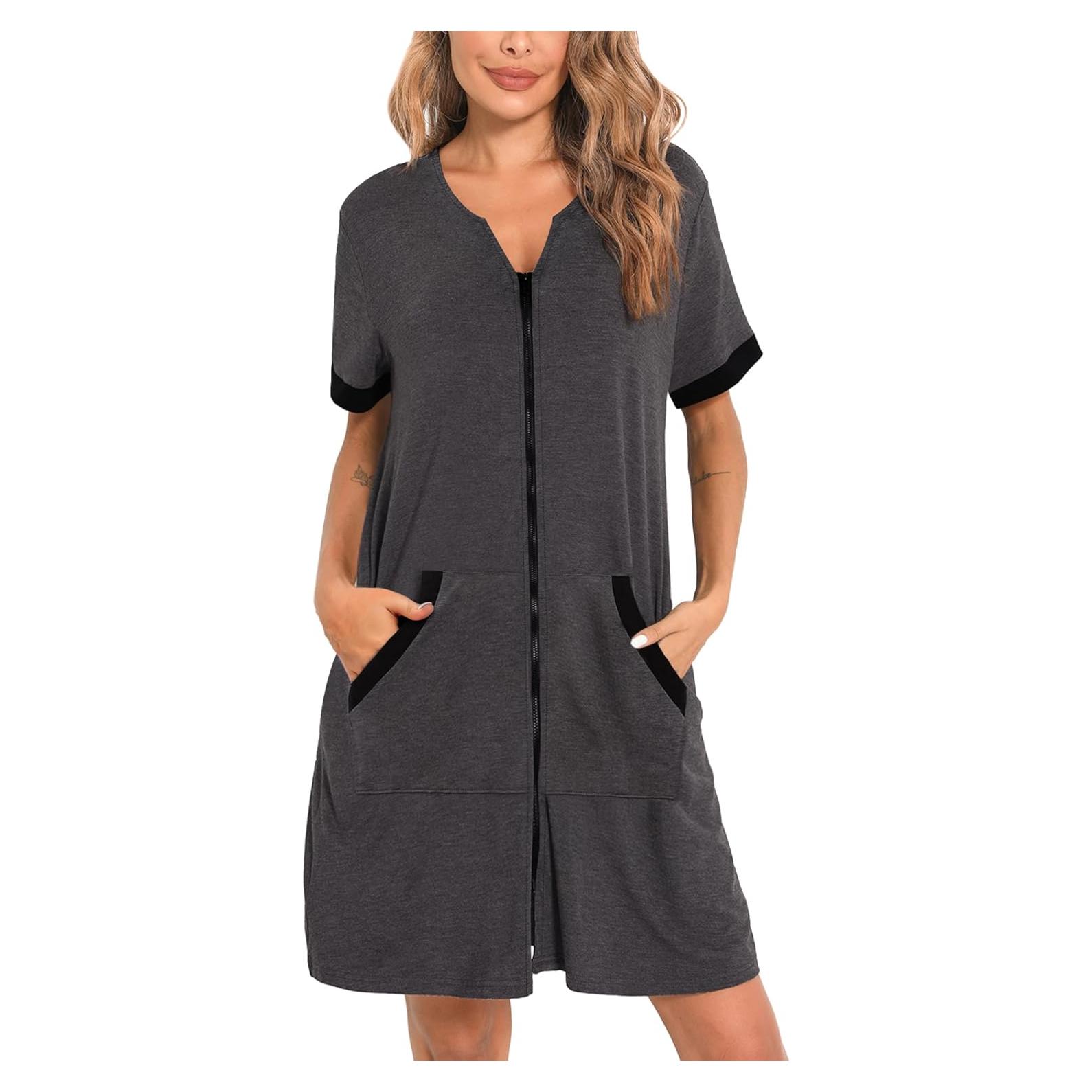 Bata de Mujer SWOMOG con Cremallera y Bolsillos - Gris Profundo