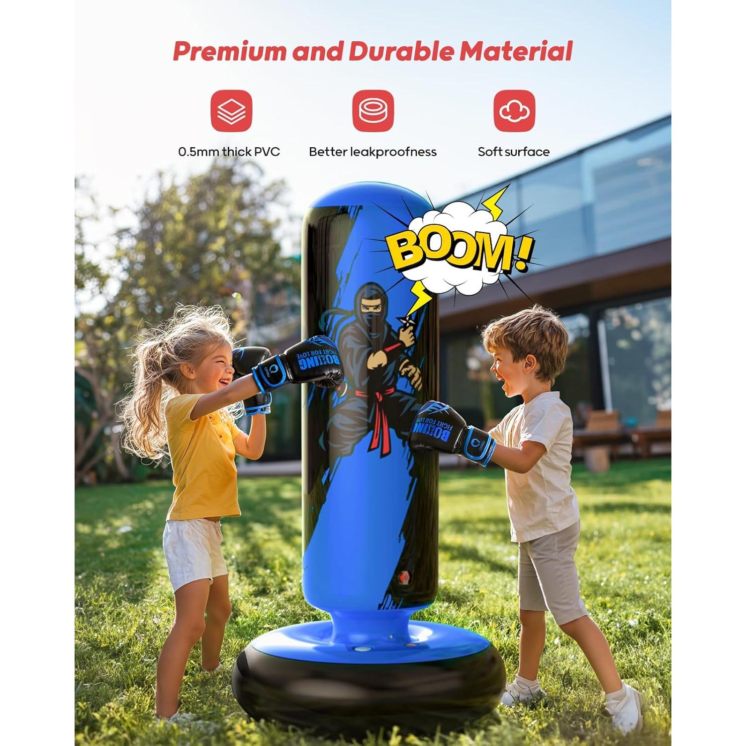 Saco de Boxeo Inflable QPAU 168 cm con Guantes para Niños