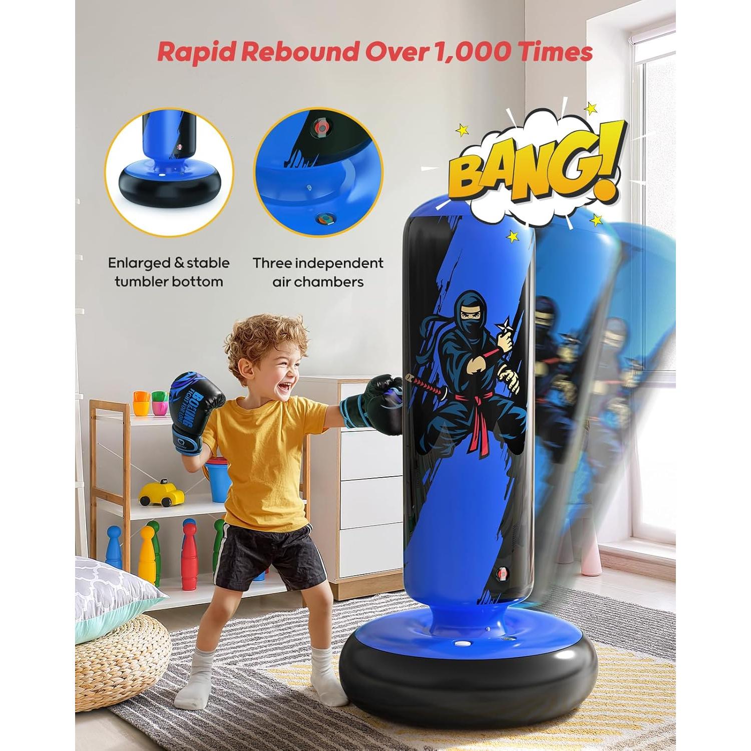 Saco de Boxeo Inflable QPAU 168 cm con Guantes para Niños