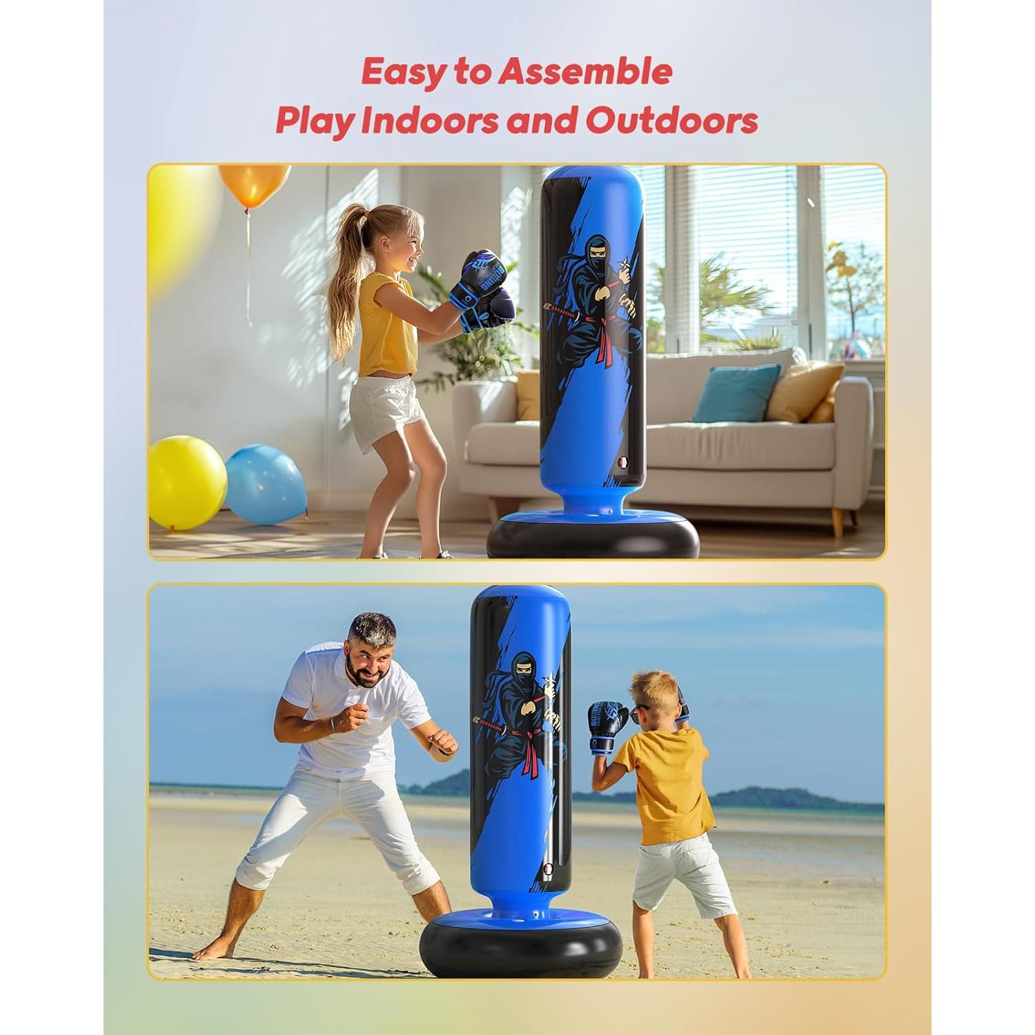 Saco de Boxeo Inflable QPAU 168 cm con Guantes para Niños