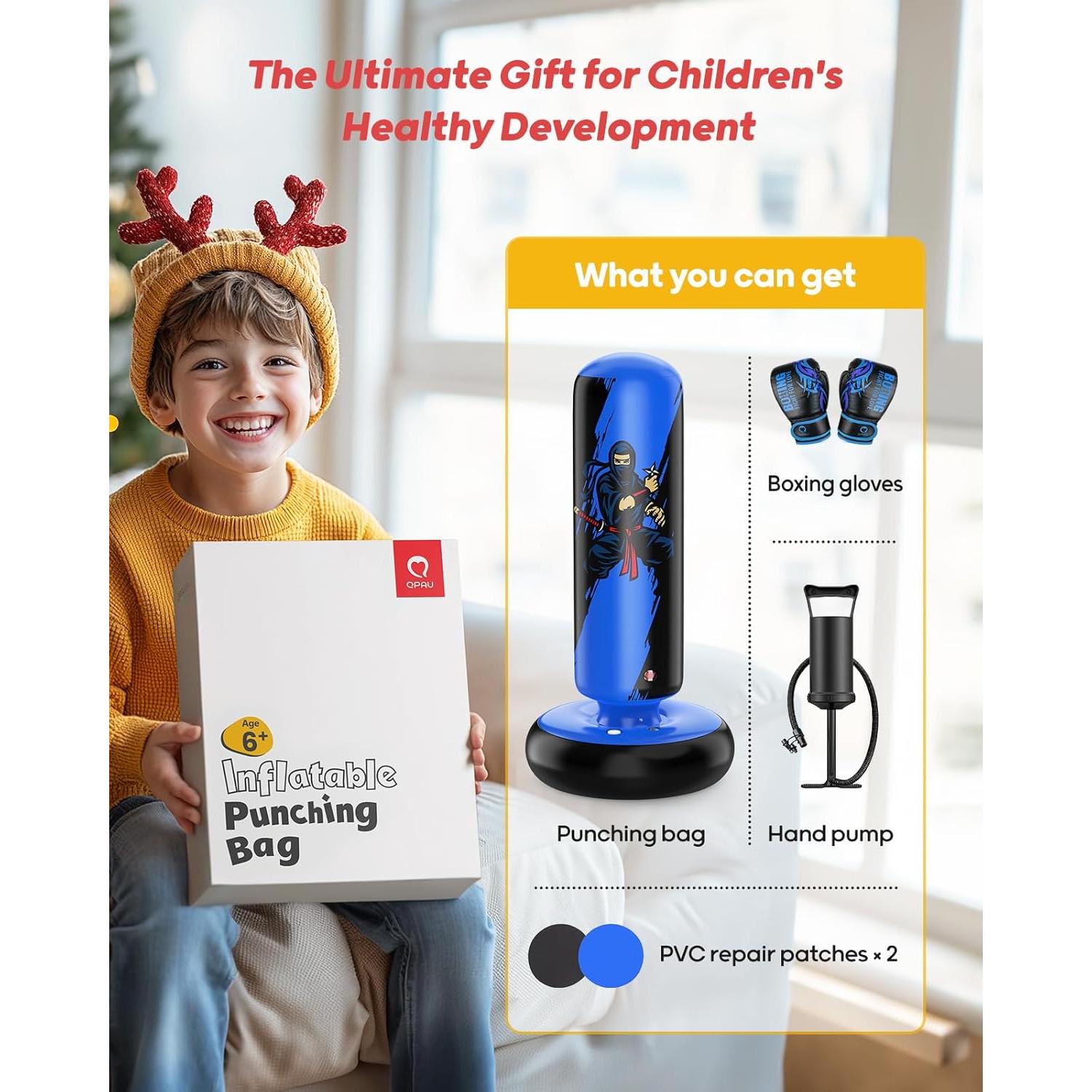 Saco de Boxeo Inflable QPAU 168 cm con Guantes para Niños