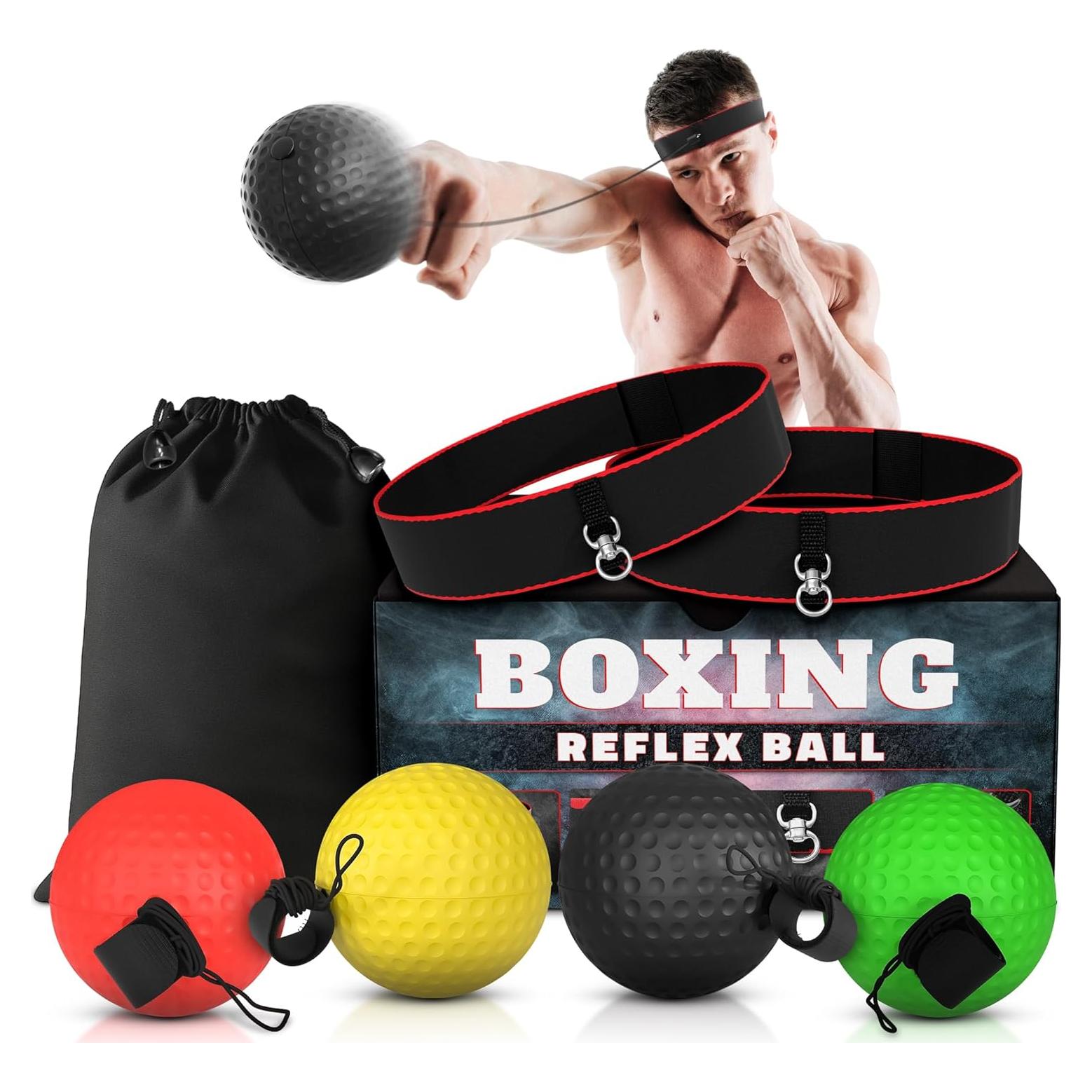Juego de Pelotas de Reflexión de Boxeo BURIUS - 4 Pelotas y 2 Cintas