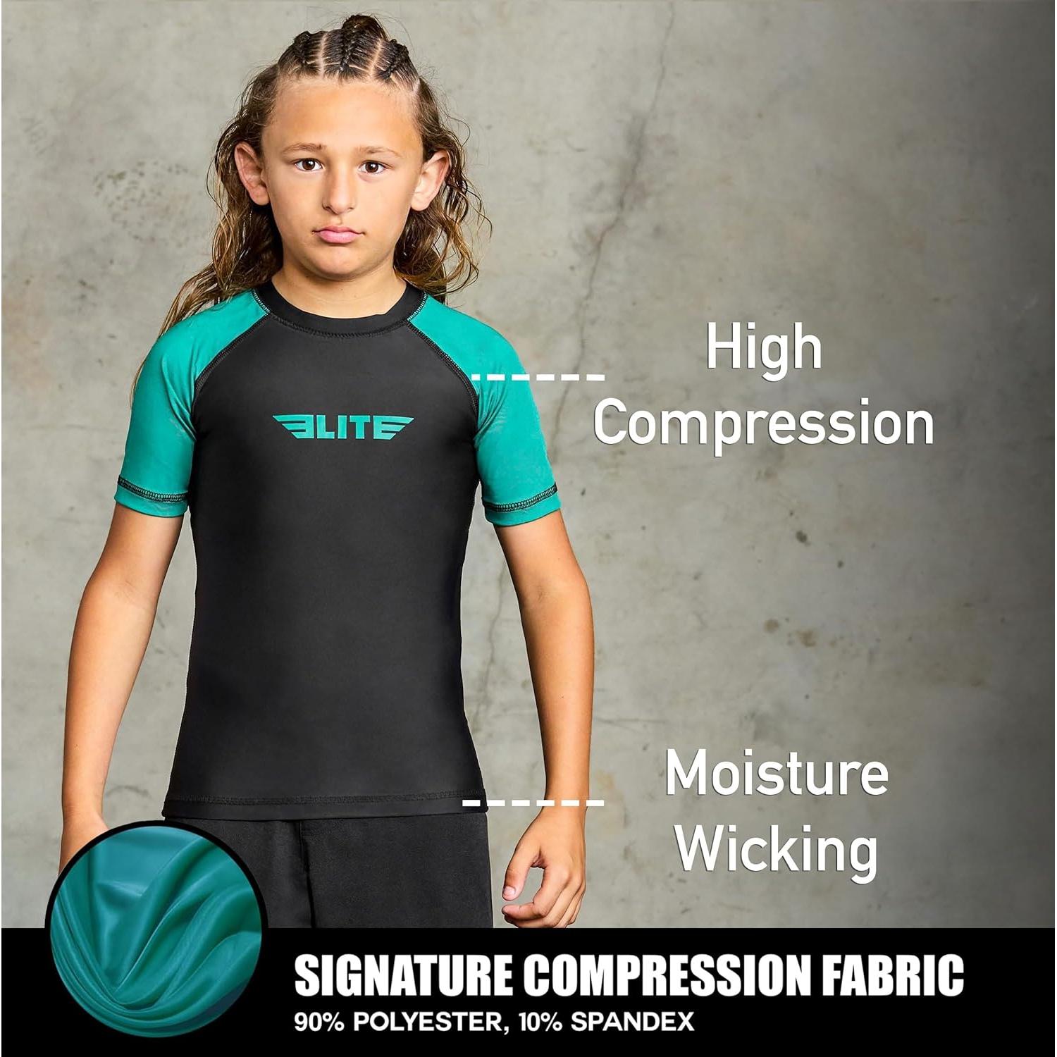 Rash Guard Elite Sports Niños Verde Manga Corta BJJ