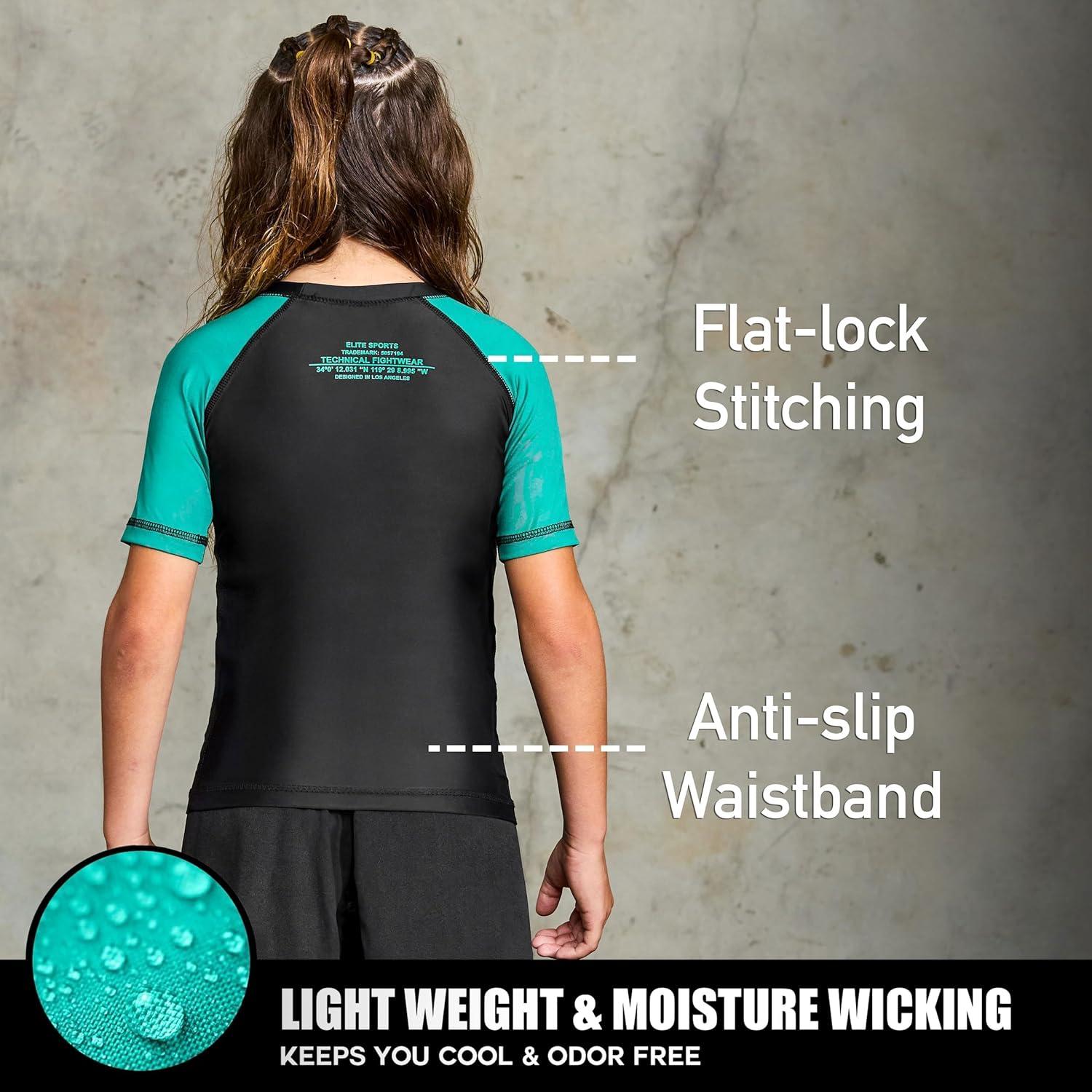 Rash Guard Elite Sports Niños Verde Manga Corta BJJ