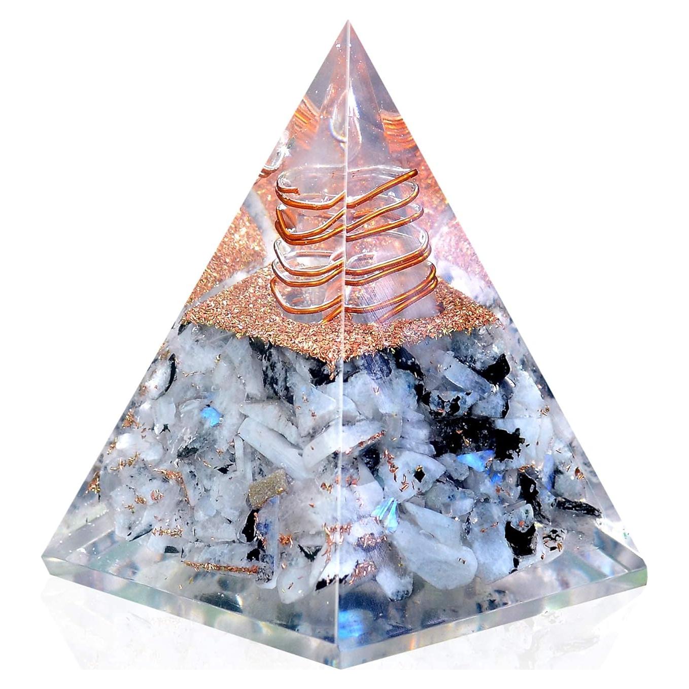 Pirámide de Orgón Piedra Lunar Arcoíris Ever Vibes 10.8cm