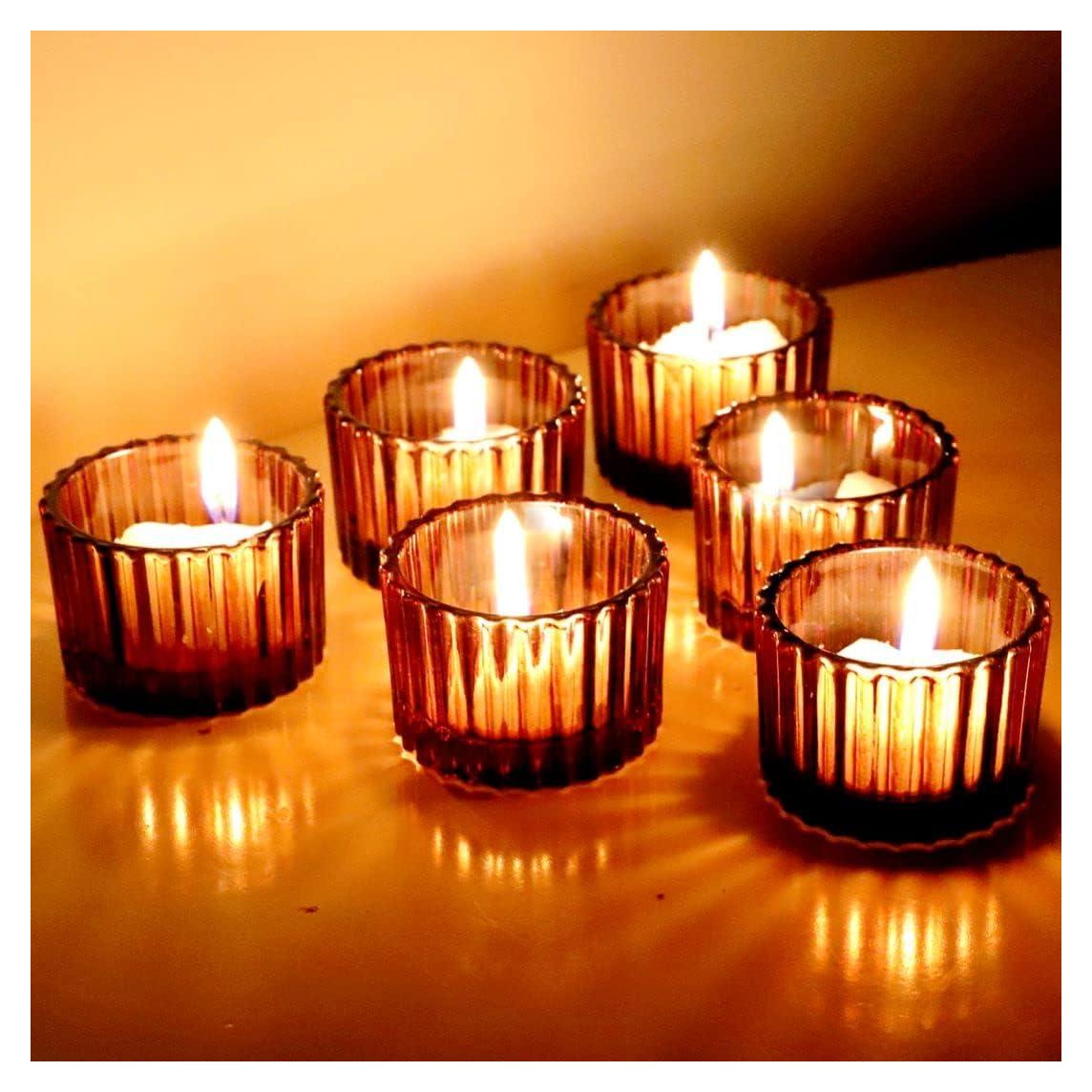 Juego de 12 Soportes para Velas Tealight VOHO Vidrio Marrón