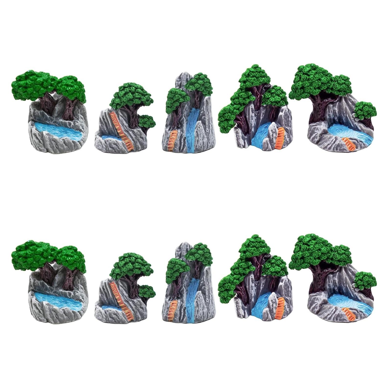 10 Piezas Figuras Miniatura de Montañas y Árboles de Resina