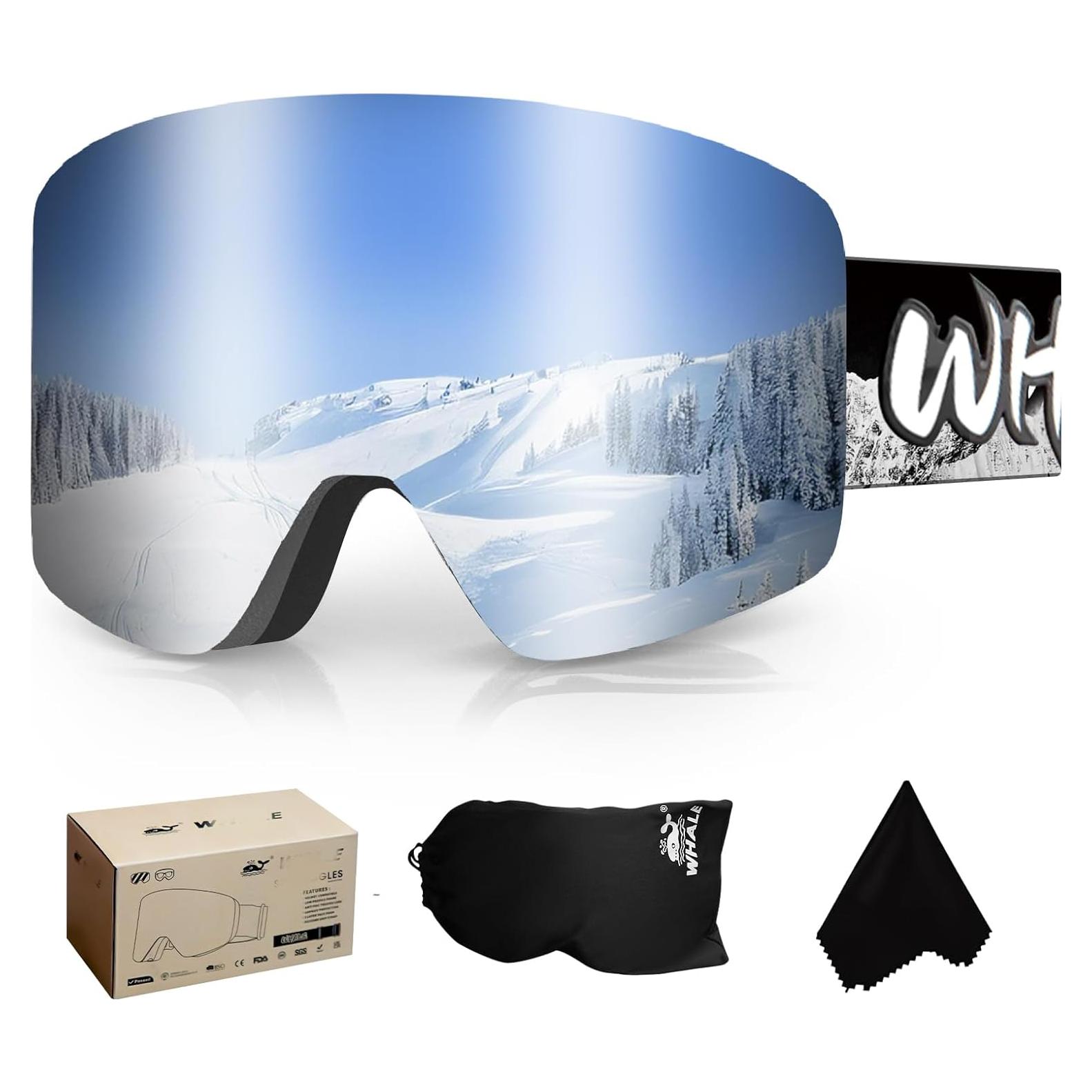 Gafas de Esquí Whale Unisex UV400 Lentes Reemplazables Plata