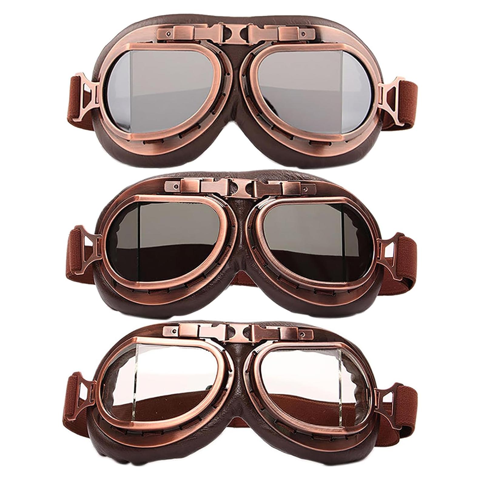 Paquete de 3 Gafas de Casco Vintage Peicees para Motocicleta