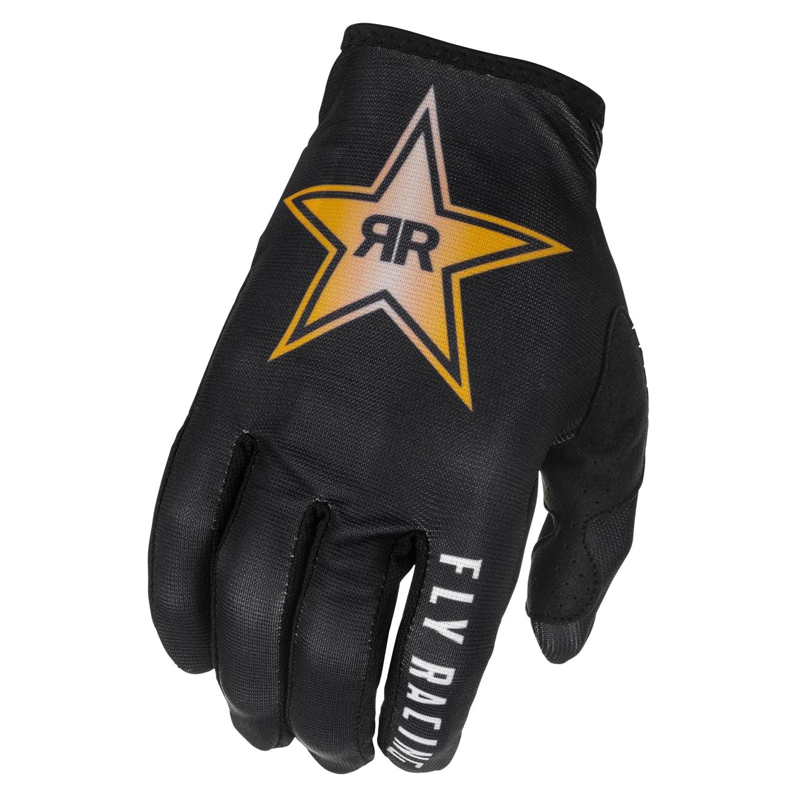 Guantes Lite Rockstar Fly Racing XS Negro/Dorado - Protección Ligera