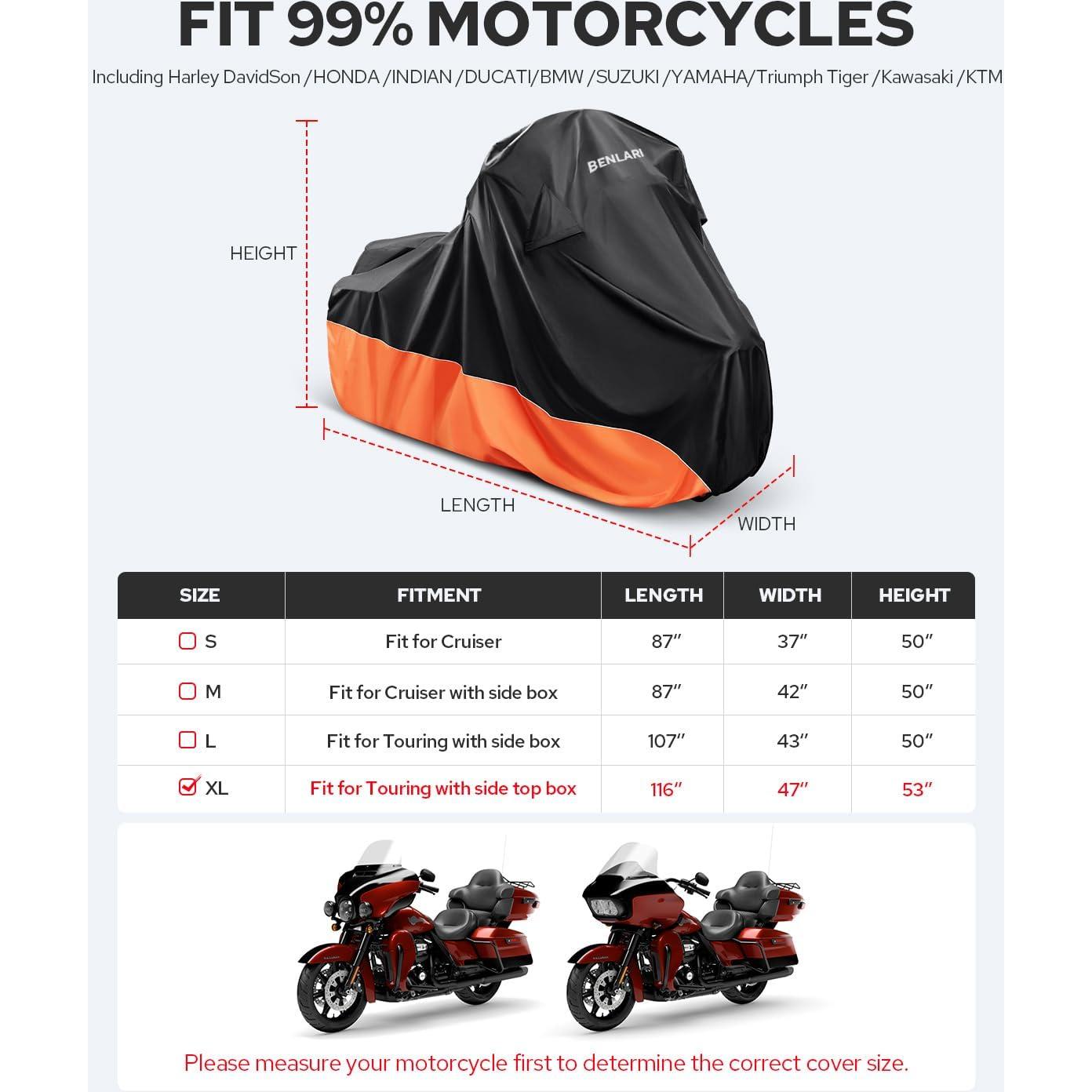 Cubierta de Moto Impermeable Benlari XL 294x119x135 cm