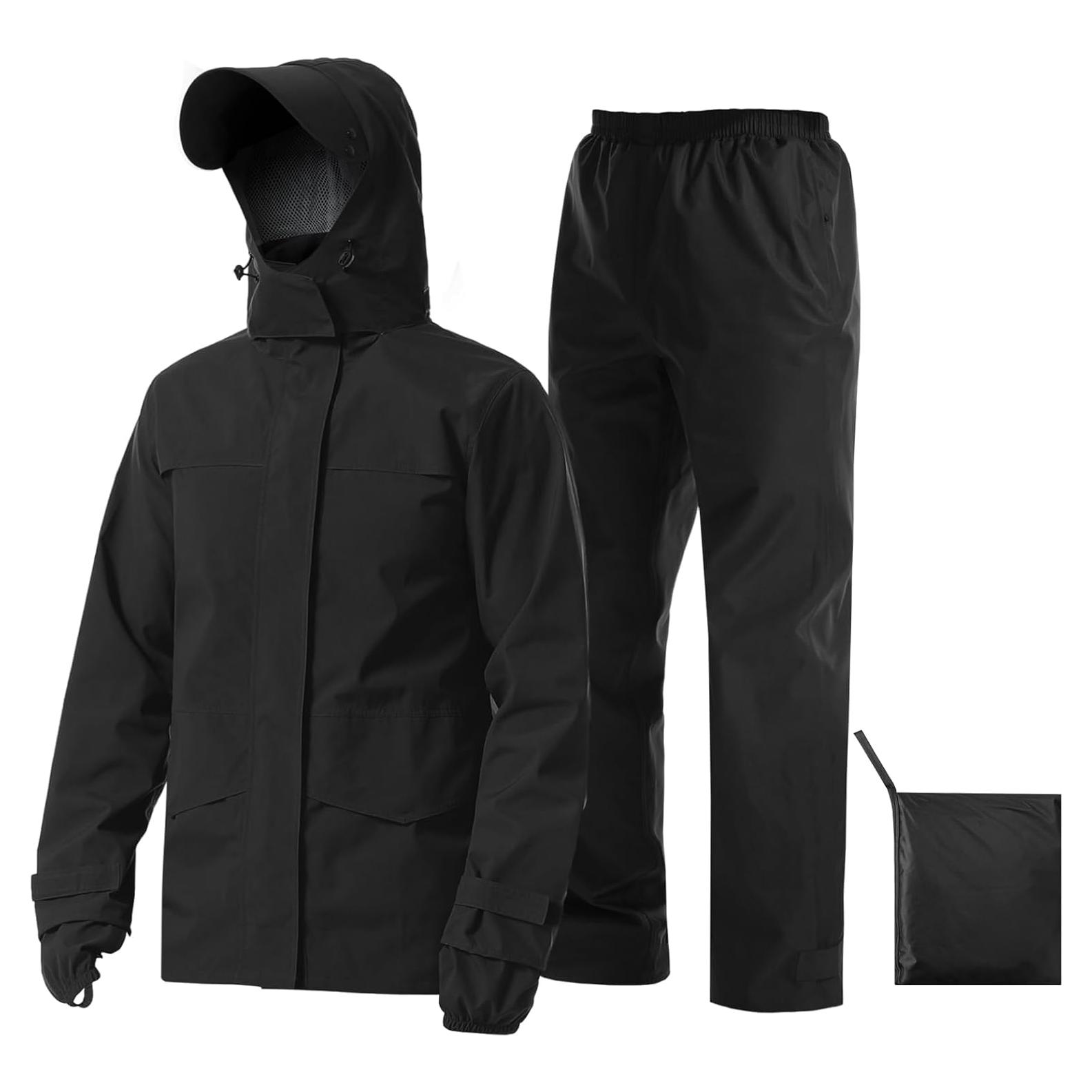 Traje de Lluvia Impermeable iCreek 2 Piezas Mediano Negro