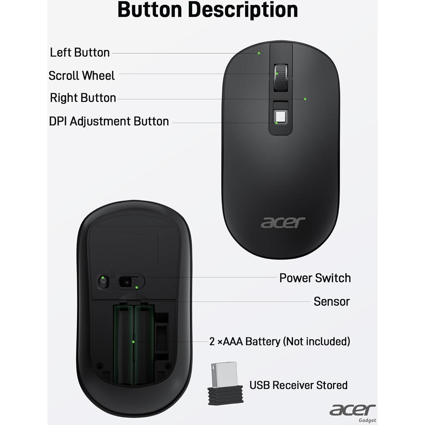 Ratón Inalámbrico Acer OMR242 USB Slim 2.4G DPI Ajustable