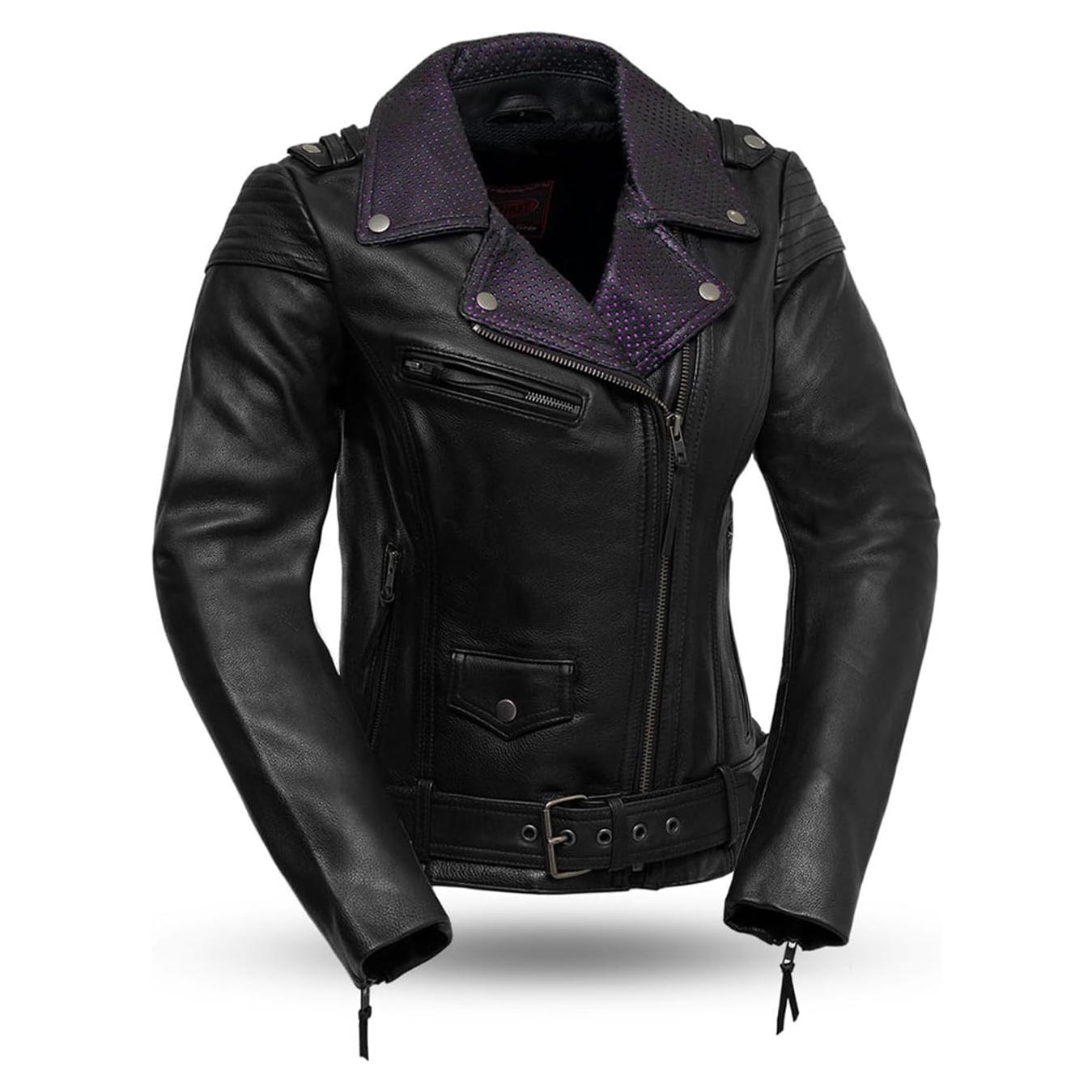 Chaqueta de Cuero Negra para Mujeres Motociclistas Iris - Primera Mfg Co