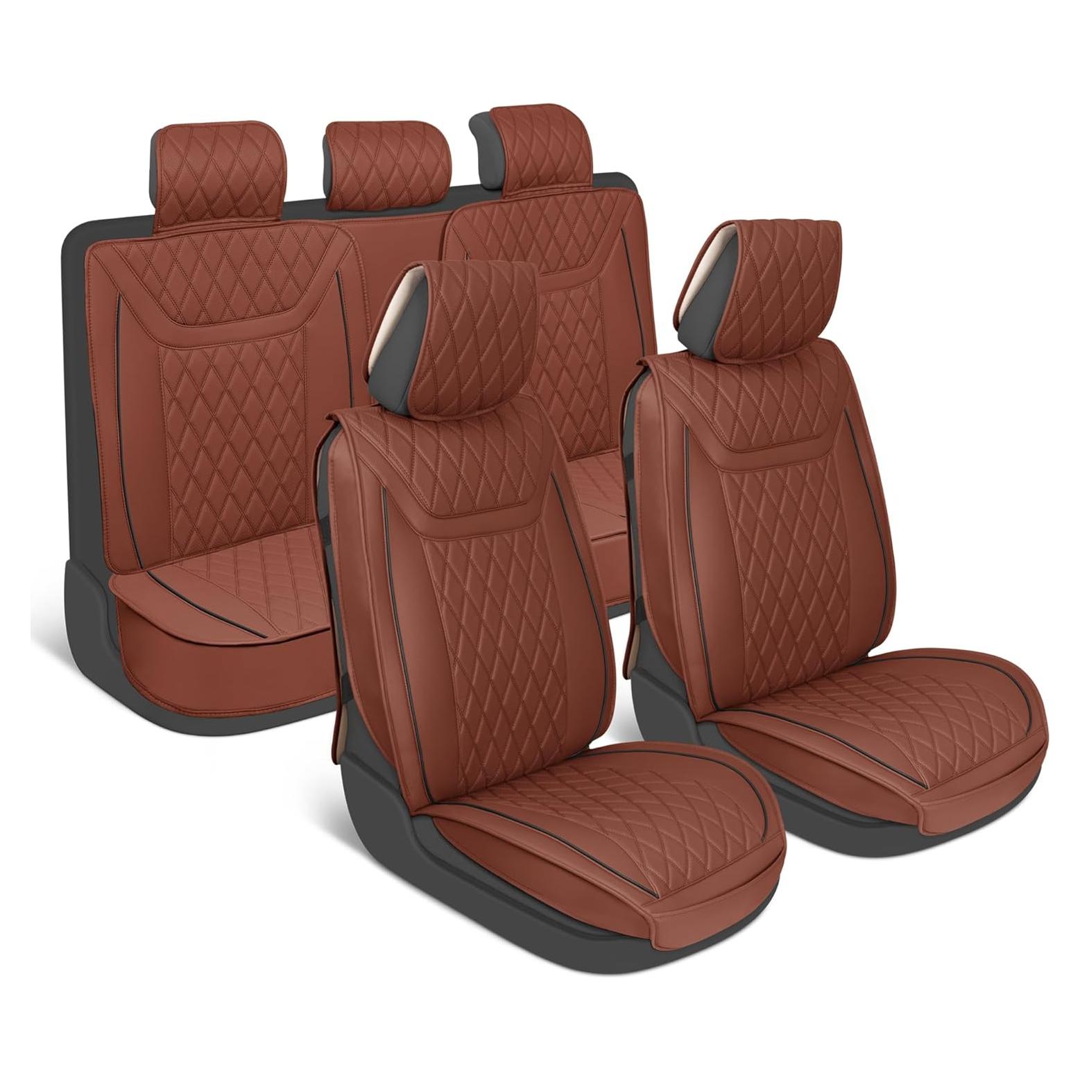 Fundas de Asiento de Coche MotorBox Cuero Sintético Marrón