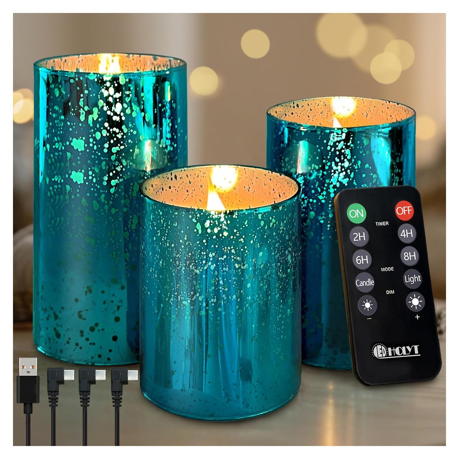 Vela LED Recargable Sin Llama LEDHOLYT 3 Piezas Azul