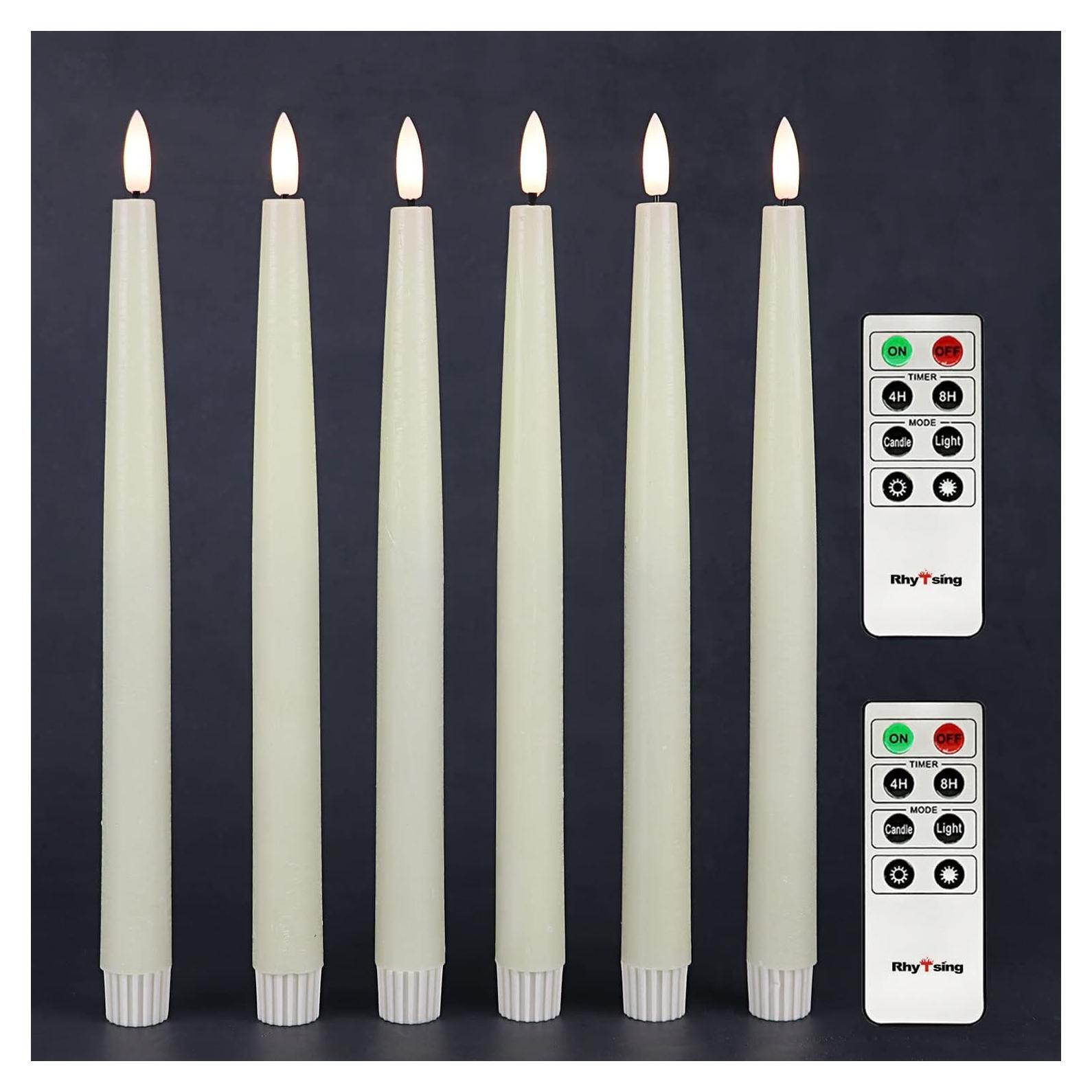 Velas Taper LED Rhytsing 29cm Marfil Set de 6 con Remotos