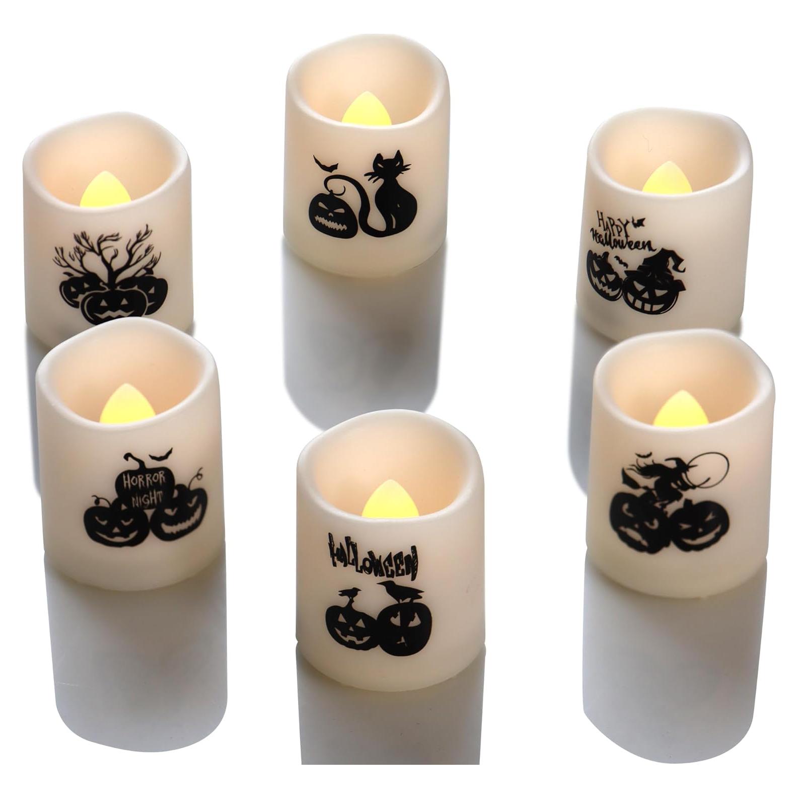 Velas Votivas LED Sin Llama YINCHI con Calcomanías de Calabaza 6 Pcs
