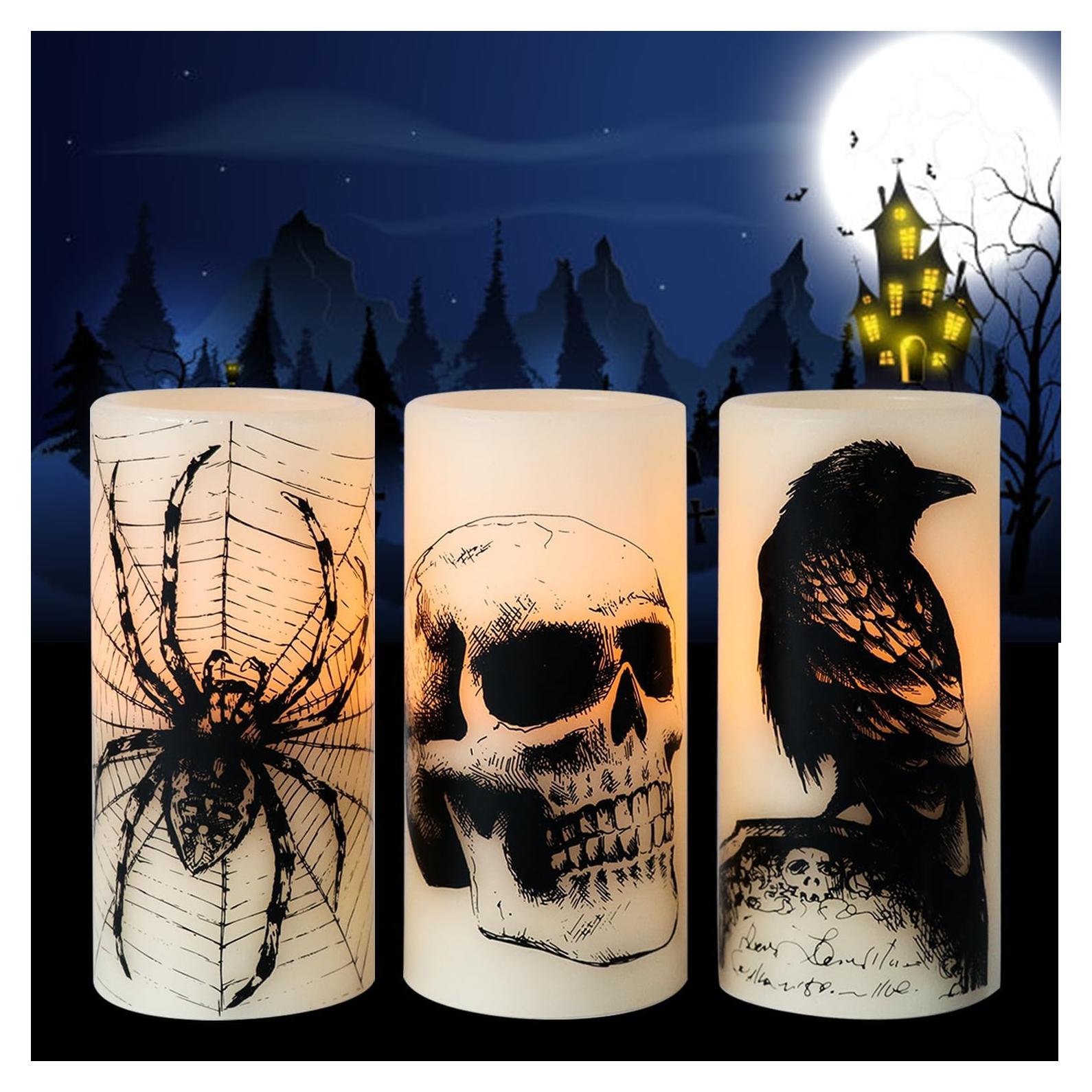 Velas LED Sin Llama KunSwenn Halloween 3 Pcs con Temporizador
