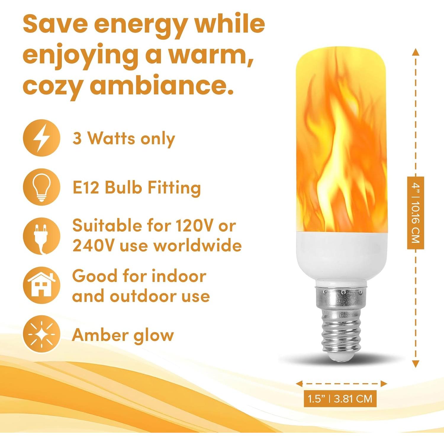 Bombilla LED E12 Efecto Llama Parpadeante 3W 110mm 120V 240V